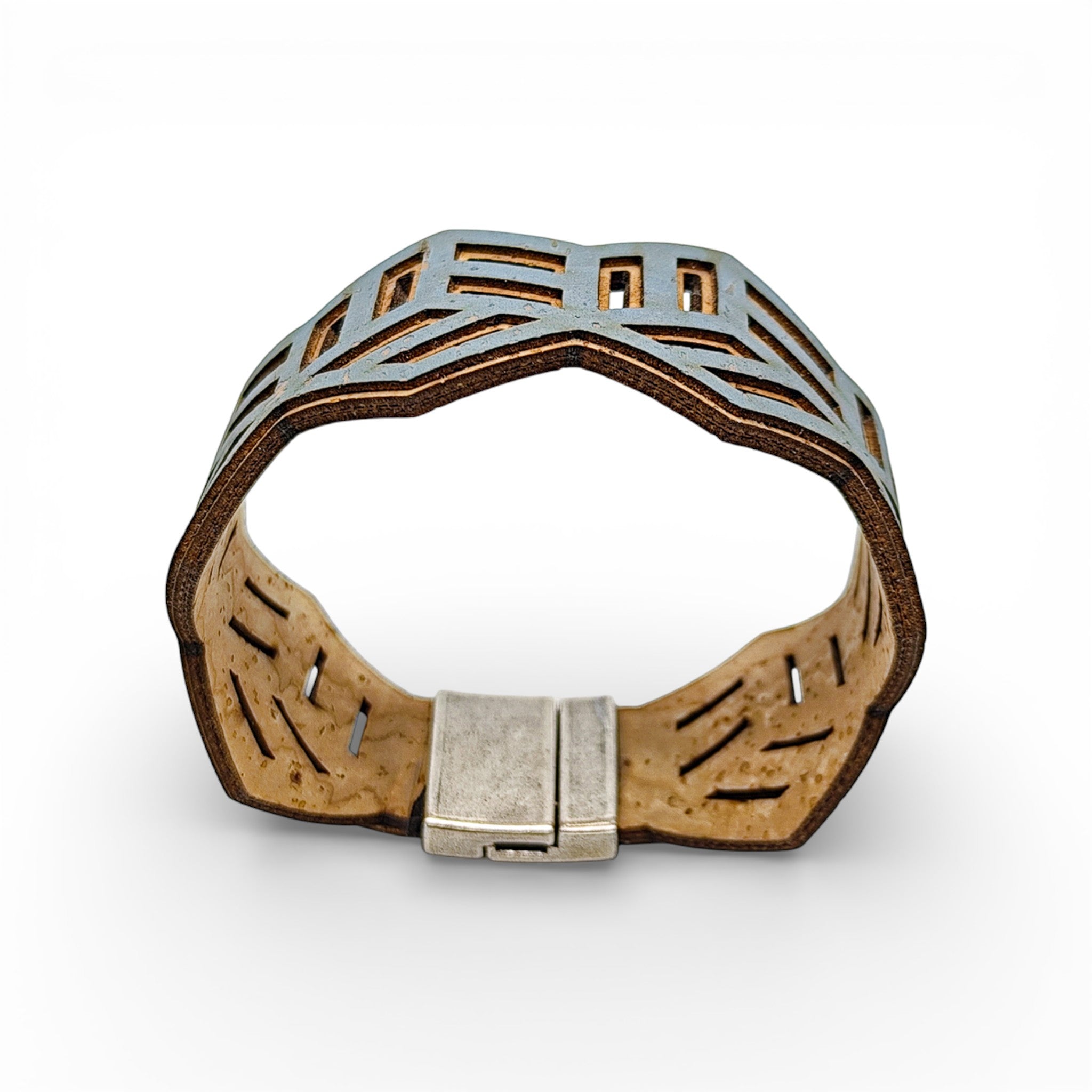 Bracelet vegan et éco-responsable en liège naturel du Portugal : Bracelet Manchette Hexagone Turquoise - Artipel - Home & Liège