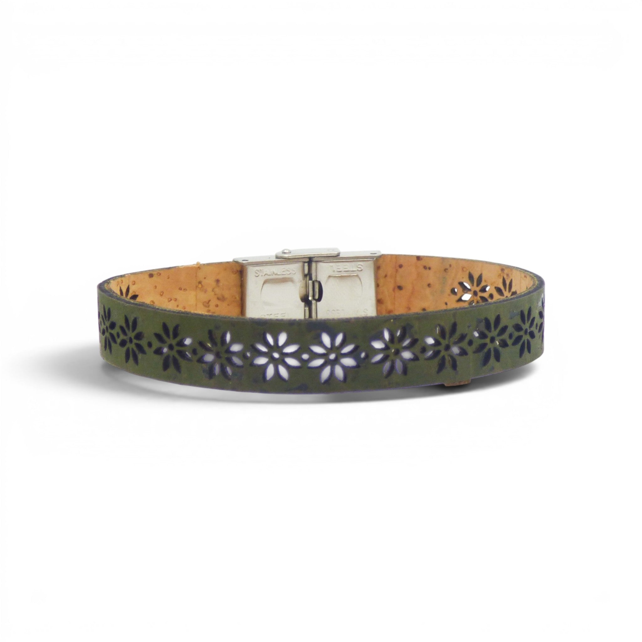 Bracelet plat Fleur jaune en liège - bijou femme coloré sans matière animale