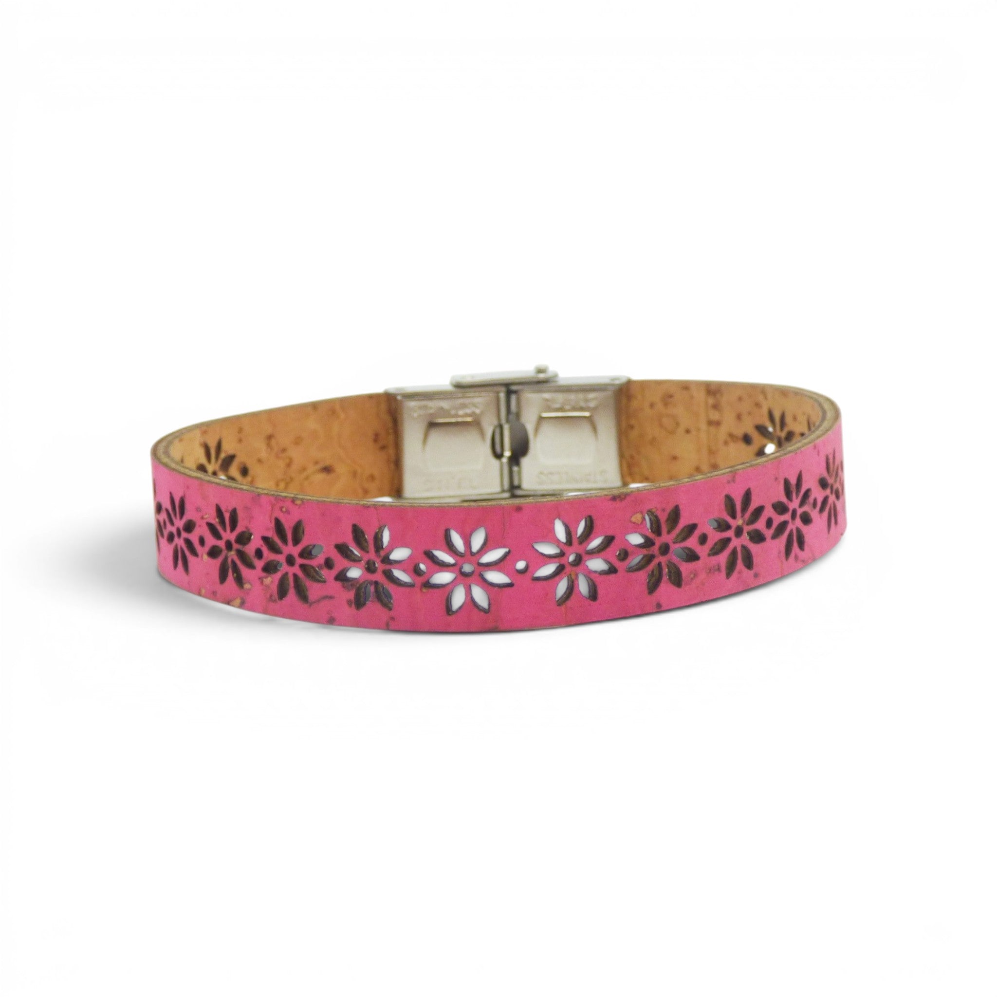 Bracelet Fleur rose clair en liège - bijou femme léger et écologique Portugal