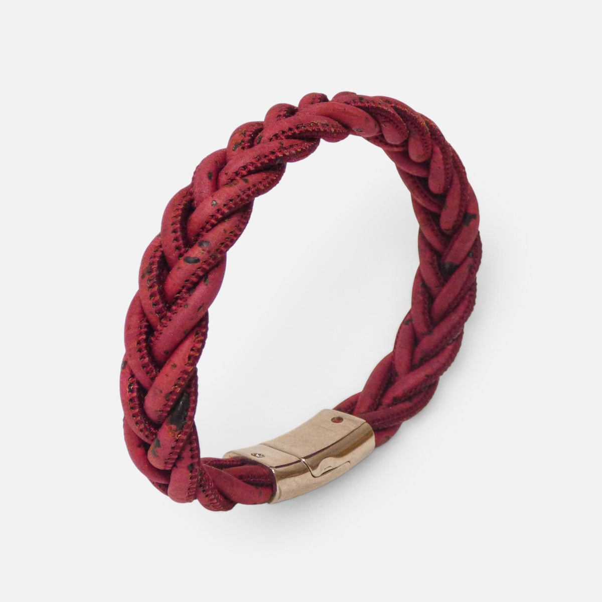Bracelet en liège framboise vu en volume, bijou coloré pour cadeau femme