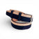 Ceinture en liège bicolore bleu marine et naturel enroulée — TC Cortiça, boucle métal, Portugal