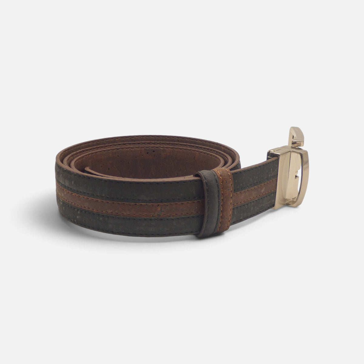Ceinture réversible en liège marron à liseré noir, envers brun uni