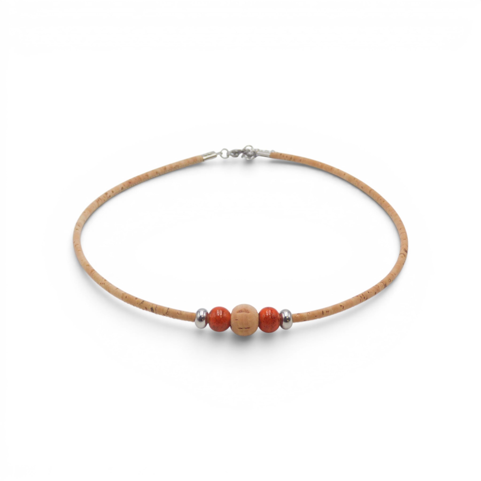 Collier ras-de-cou en liège et perles orange terracotta, bijou léger fait main au Portugal
