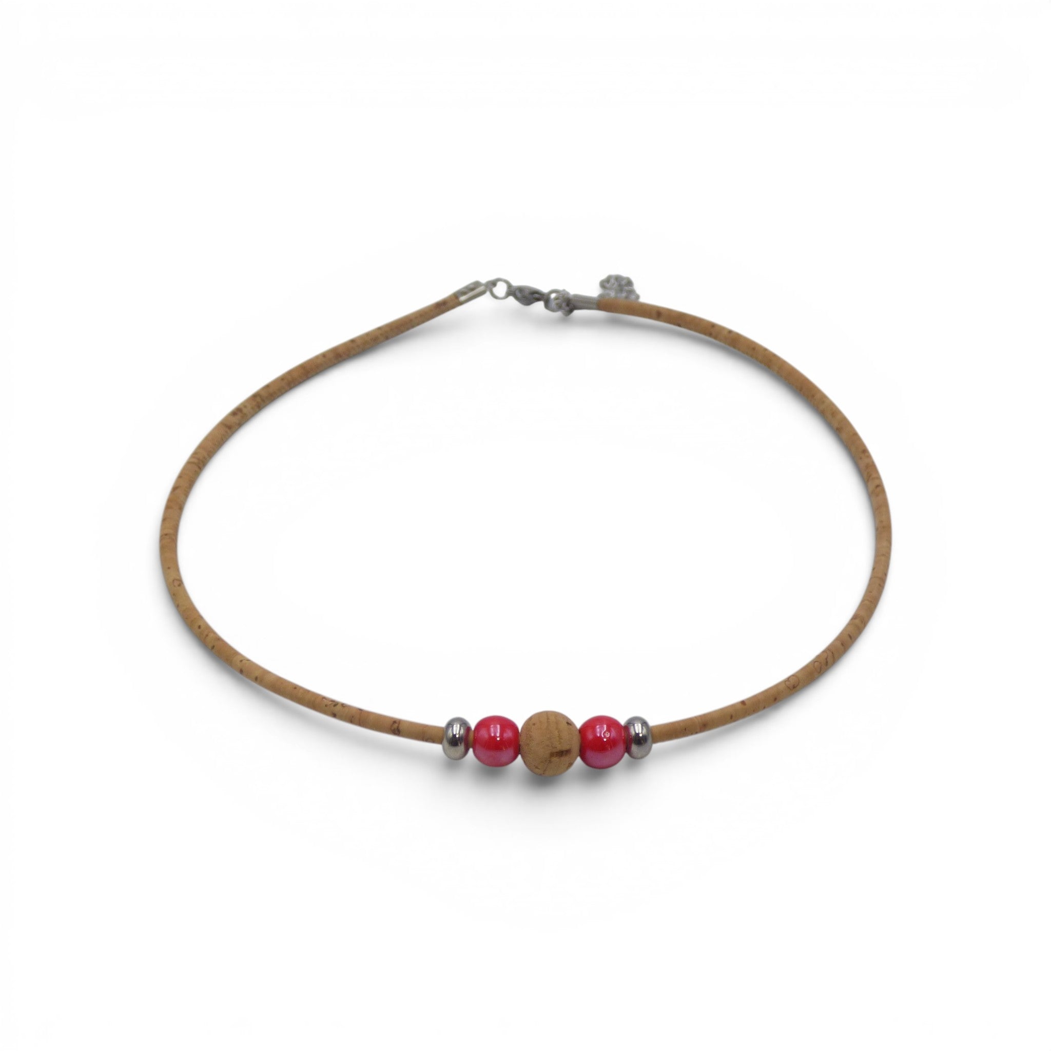 Tour de cou en liège et perles rouges, accessoire léger original idée cadeau femme