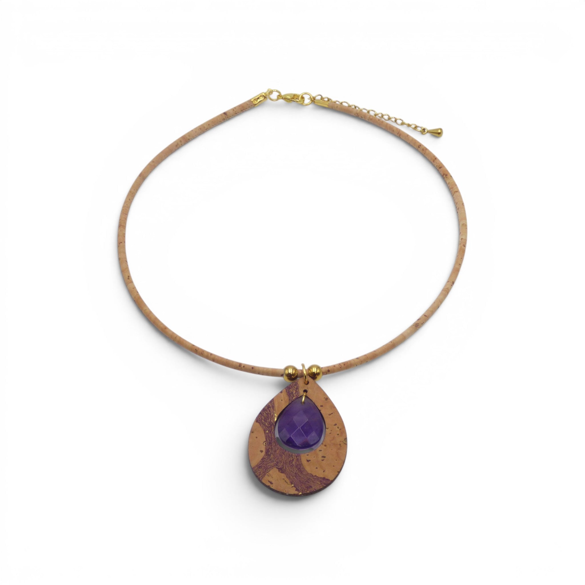 Collier raz-de-cou liège marbré et perle violette, cadeau femme original éco-responsable