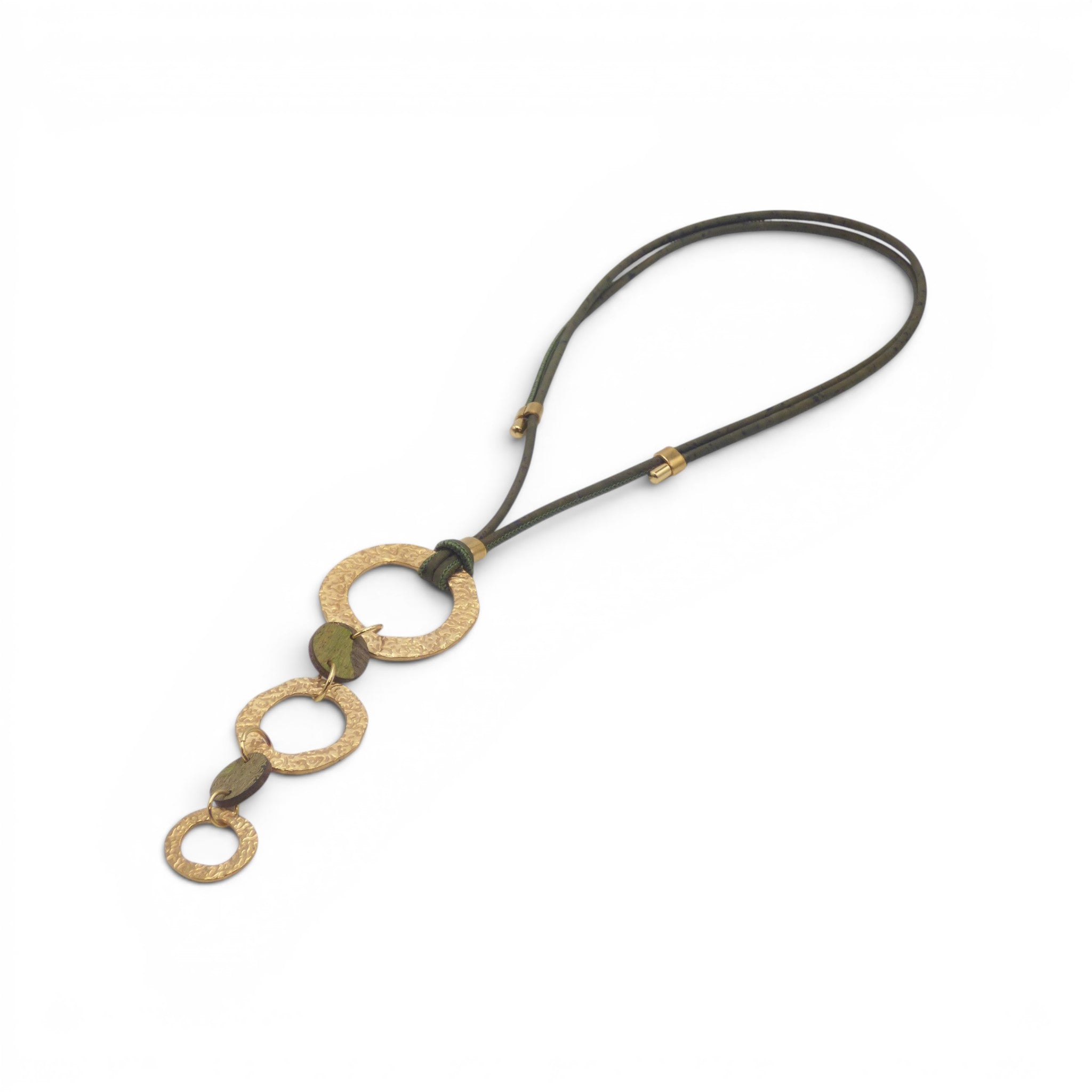 Pendentif ajustable vert et doré, accessoire écolo fait main