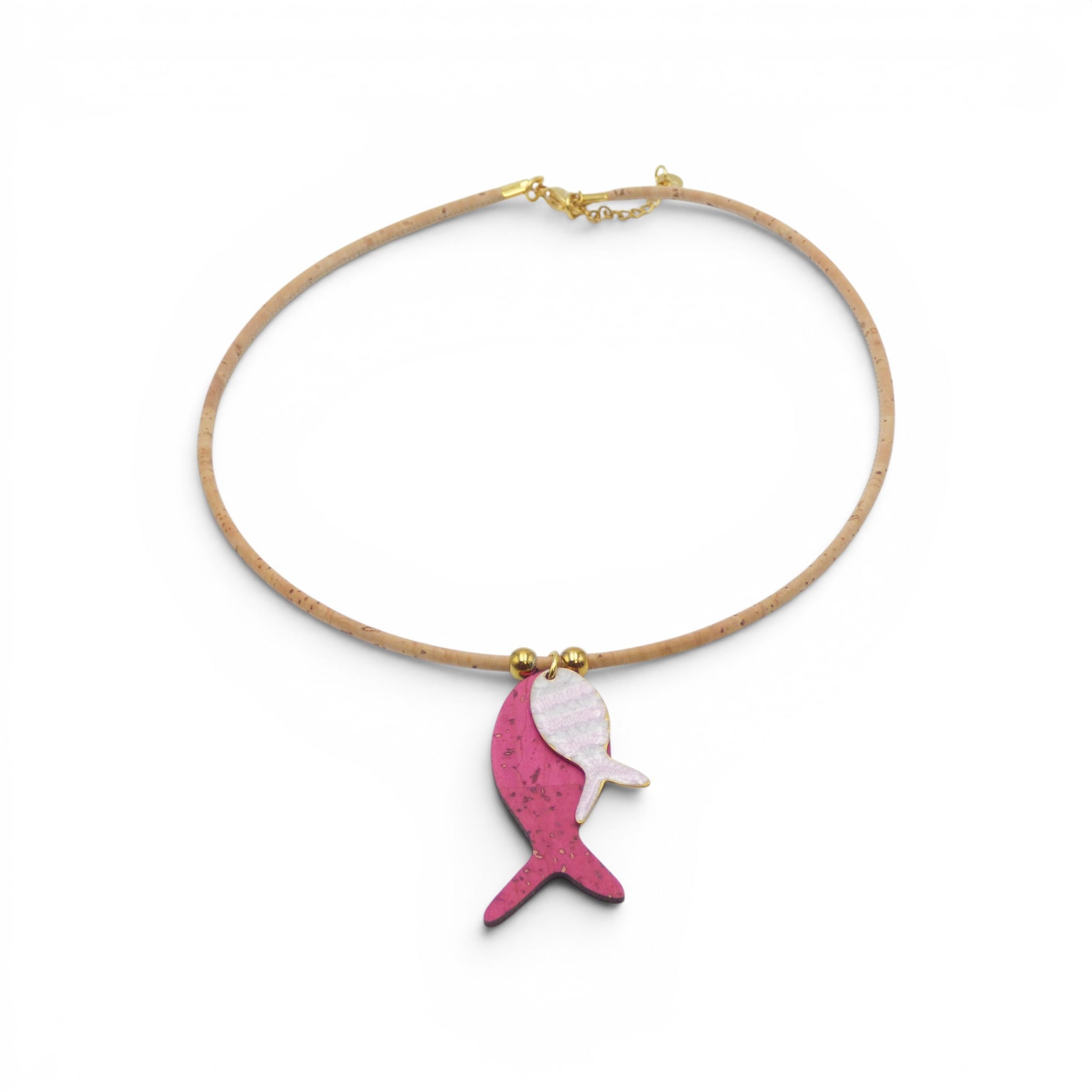 Collier ras du cou rose fuchsia liège, bijou femme écologique cadeau original