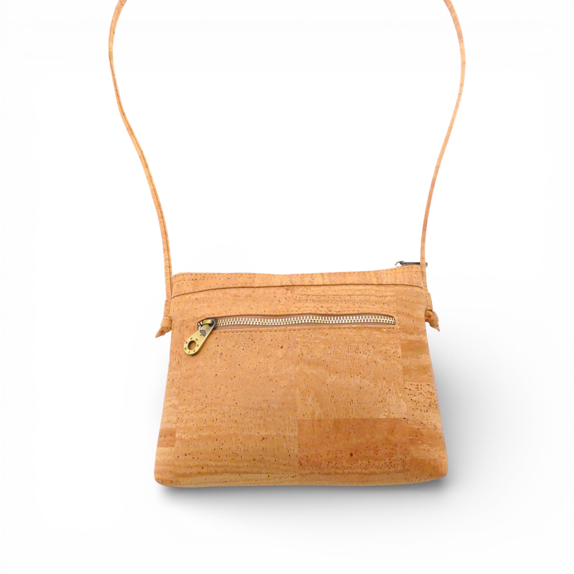 Sac bandoulière "Mosaïque" en liège naturel, vue arrière avec zip, design éthique de Montado.