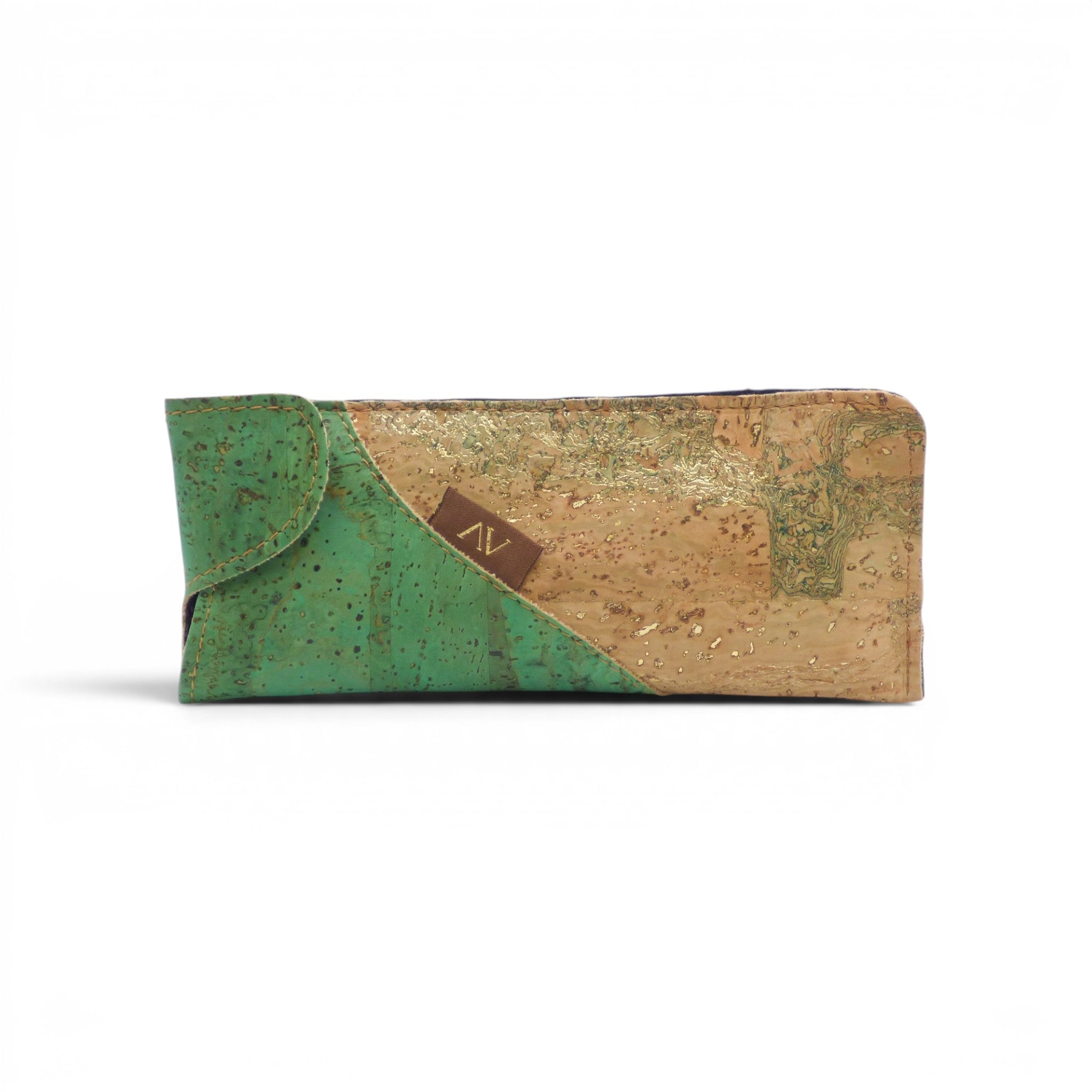 Porte-lunettes liège motif Mapa vert clair doré, cadeau écolo Portugal