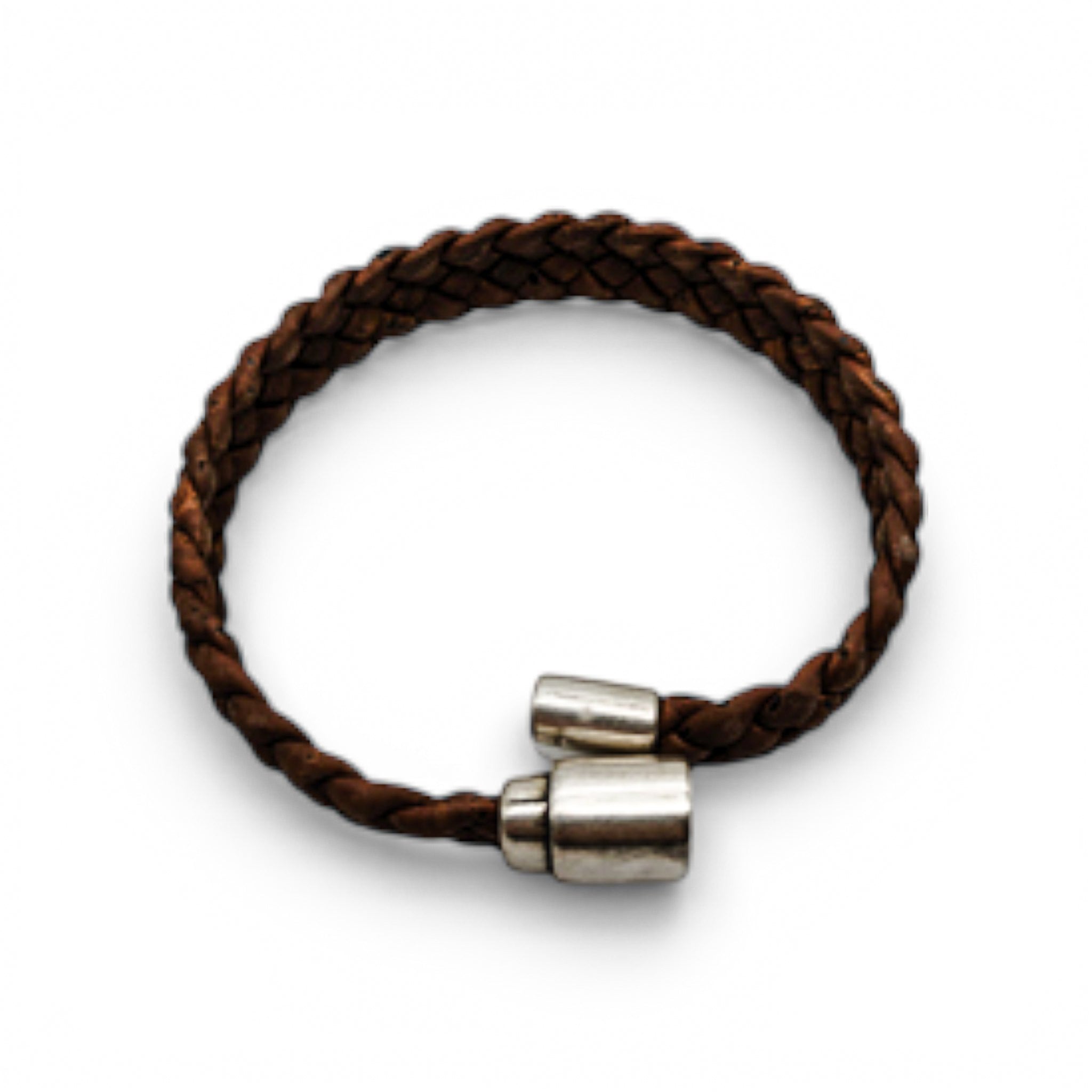 Bracelet rond tressé en liège marron — Artipel, embouts métal blanchi, Portugal