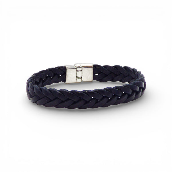 Black braided leather bracelet for men by Artipel, featuring a minimalist and eco-friendly design.