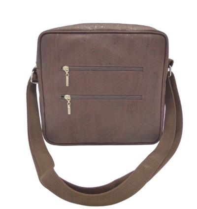 Pochette bandoulière homme en liège marron Sobreiro - vue de face - sangle textile
