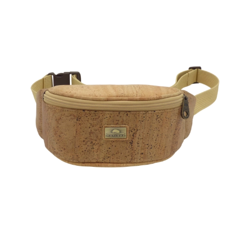 Sac banane en liège Montado, vue de face, avec une texture naturelle et une couleur beige.