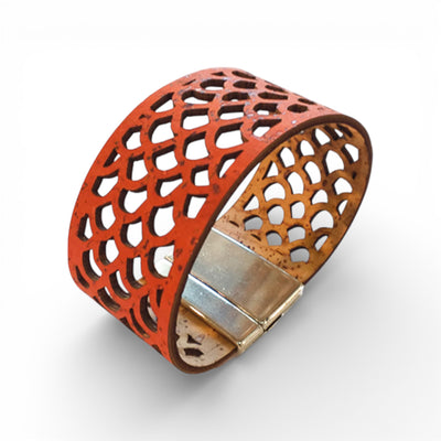 Bracelet en liège ajoure orange — Artipel bijou femme artisanal Portugal métal blanchi