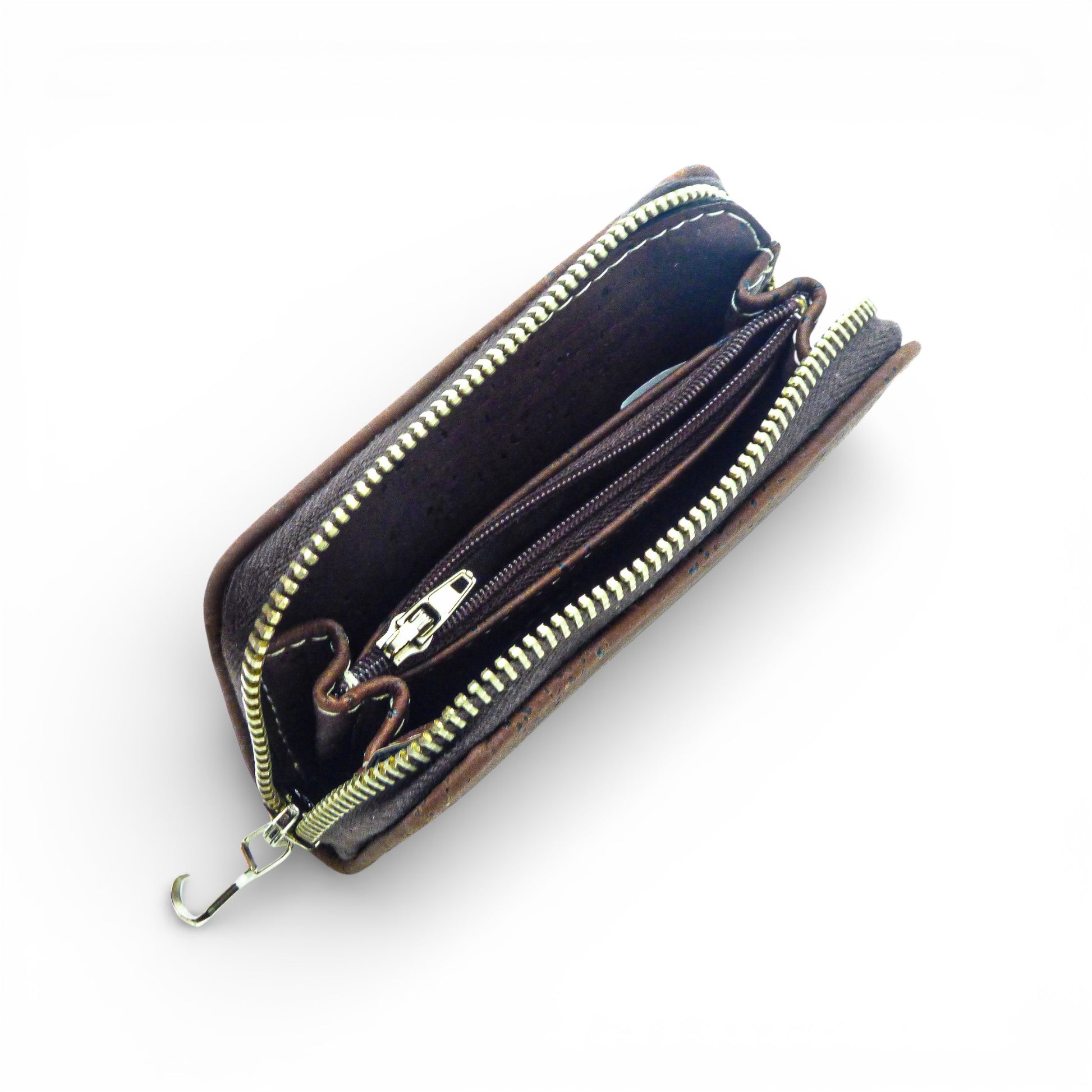 Compact brown cork wallet by Marla Pais, featuring a stylish design perfect for everyday use.