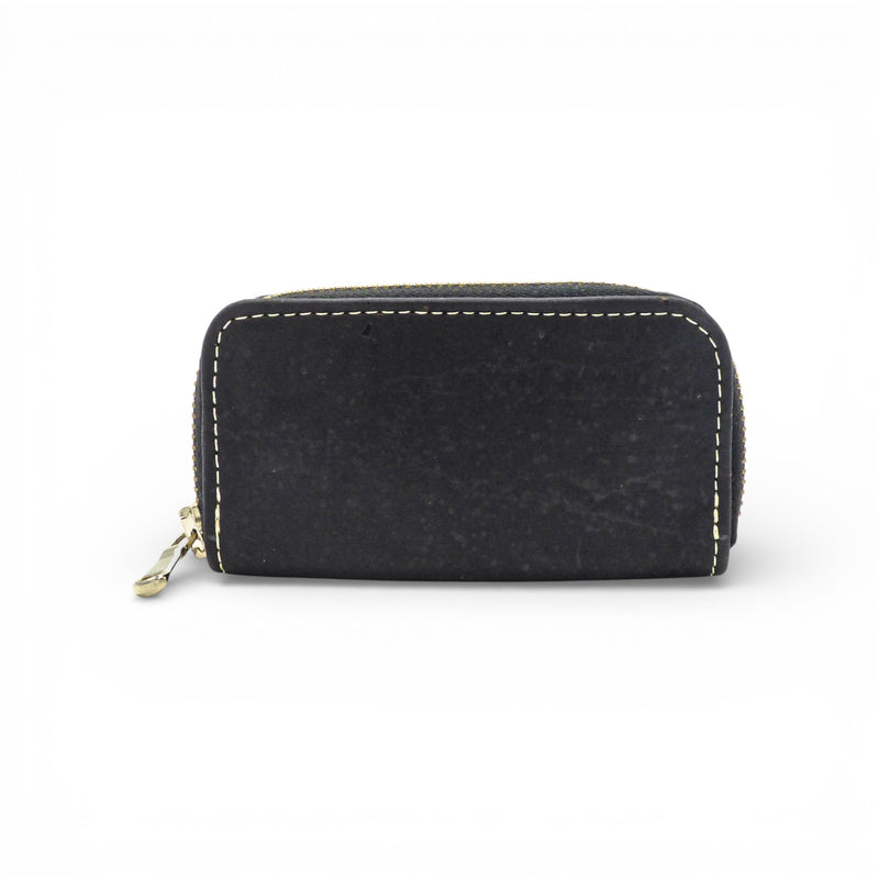 Porte-monnaie compact en liège noir zippé — Marla Pais, tirette dorée, Portugal