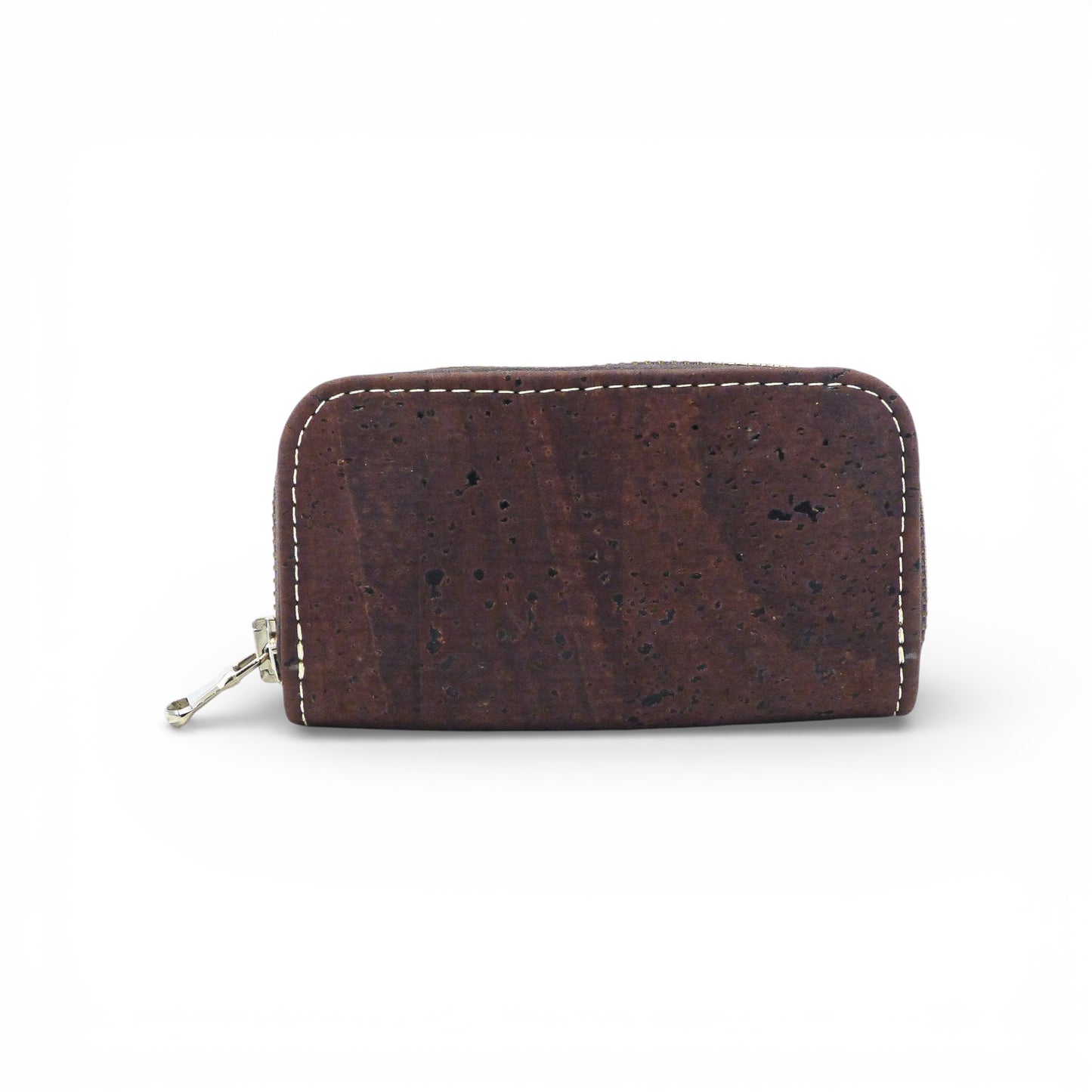 Compact Marla Pais wallet in brown vegan leather with a textured oak bark finish.