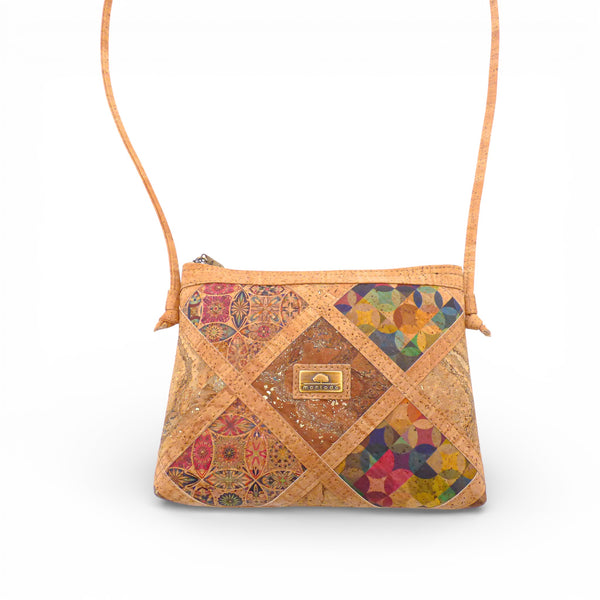 Sac bandoulière Mosaïque Montado en liège - vue face, motif patchwork - Portugal