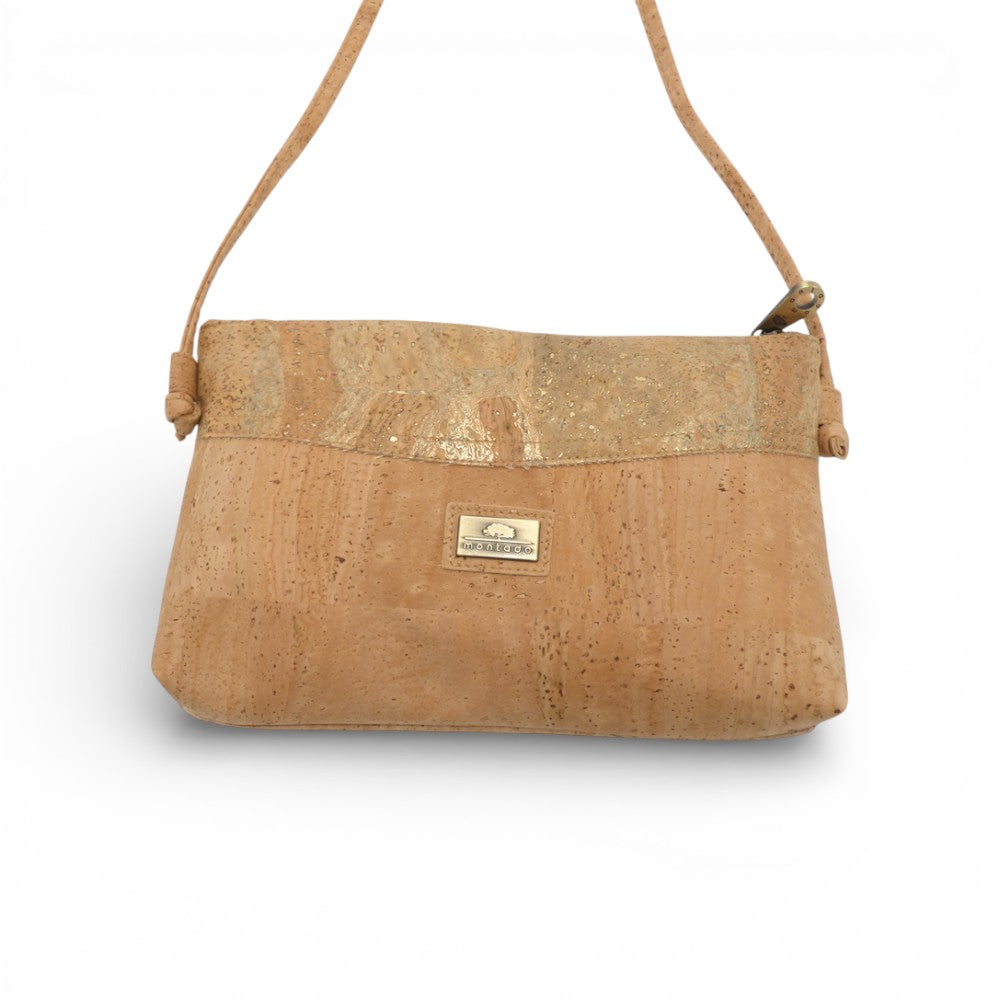 Montado large bandeau pouch in natural green and gold cork, featuring a front view of its stylish design.