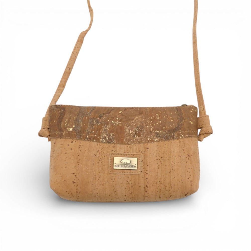 Mini Pochette Bandeau by Montado featuring a brown and gold marble pattern on a stylish cork fabric.