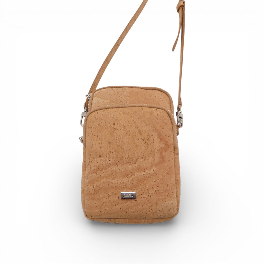 Double pocket vegan pochette from Artipel in cork material, featuring a stylish design ideal for phone storage.