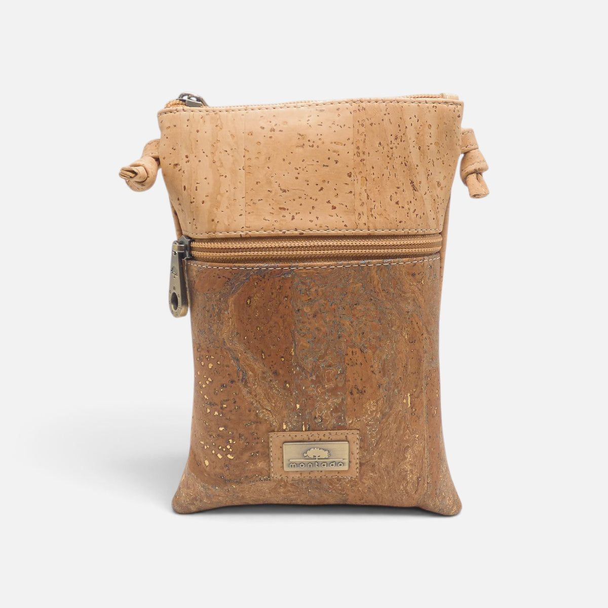 Pochette téléphone en liège motif Mapa Camel, marbré brun rouge à éclats dorés