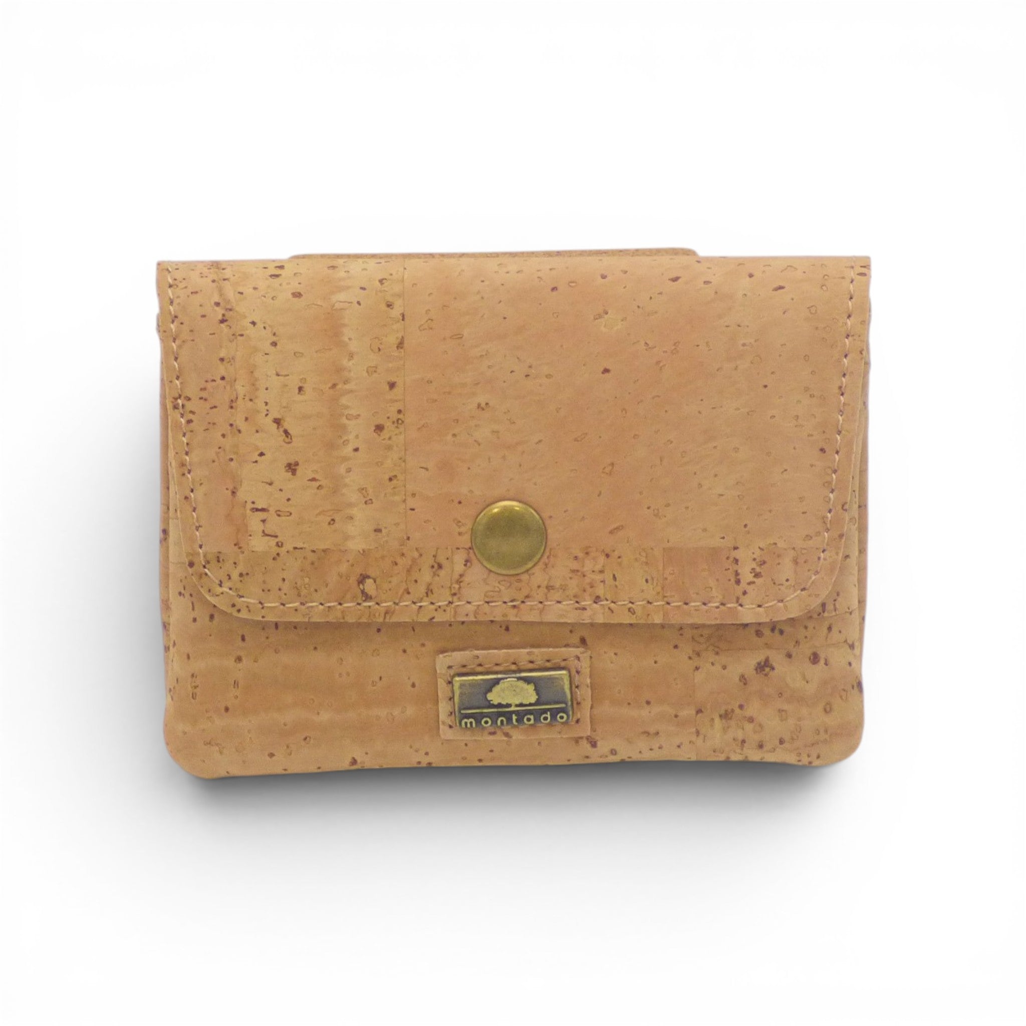 Rabat fermé bouton doré sur porte-monnaie beige brut