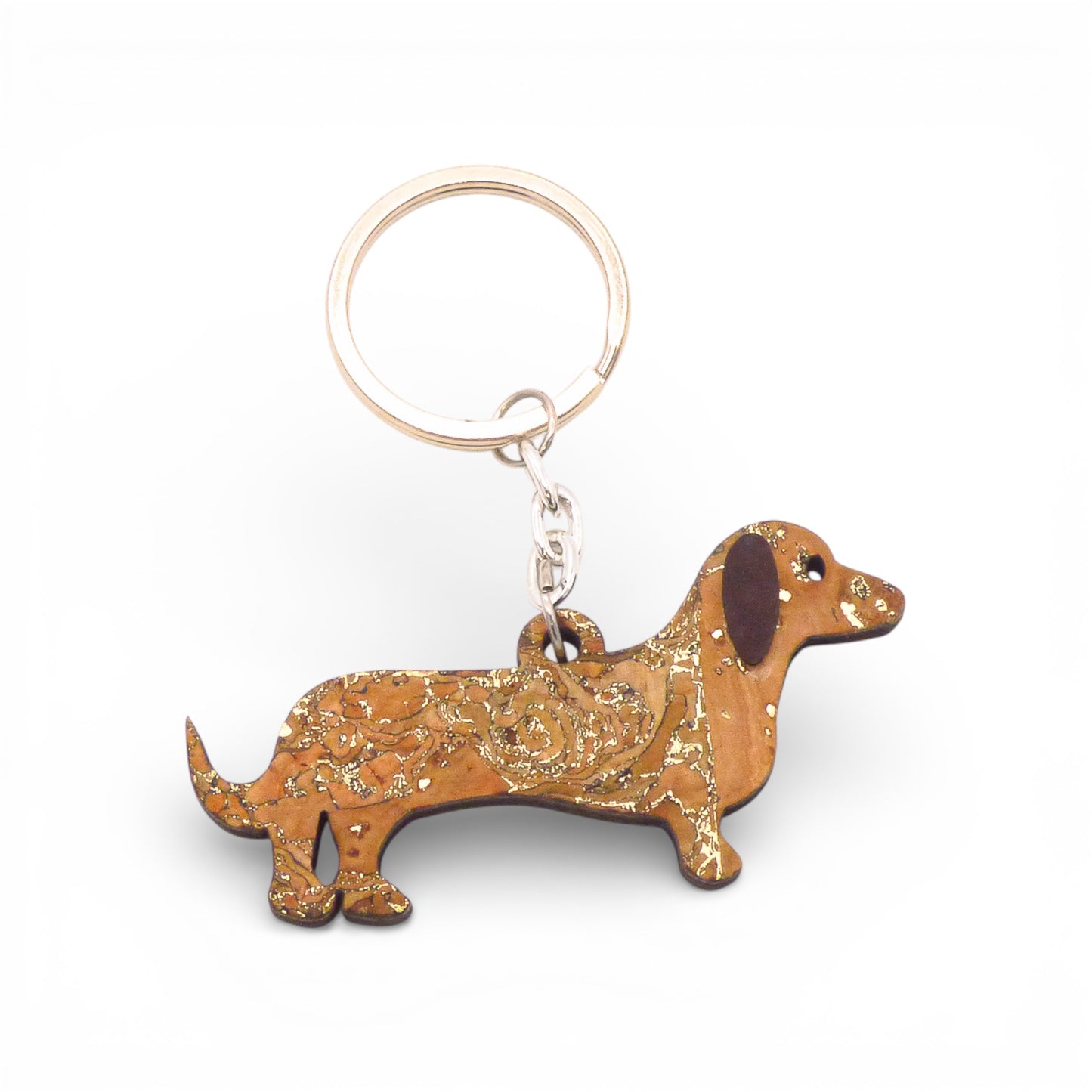 Natural cork keychain featuring a dog design by Cork Colors, showcasing eco-friendly materials and unique texture.