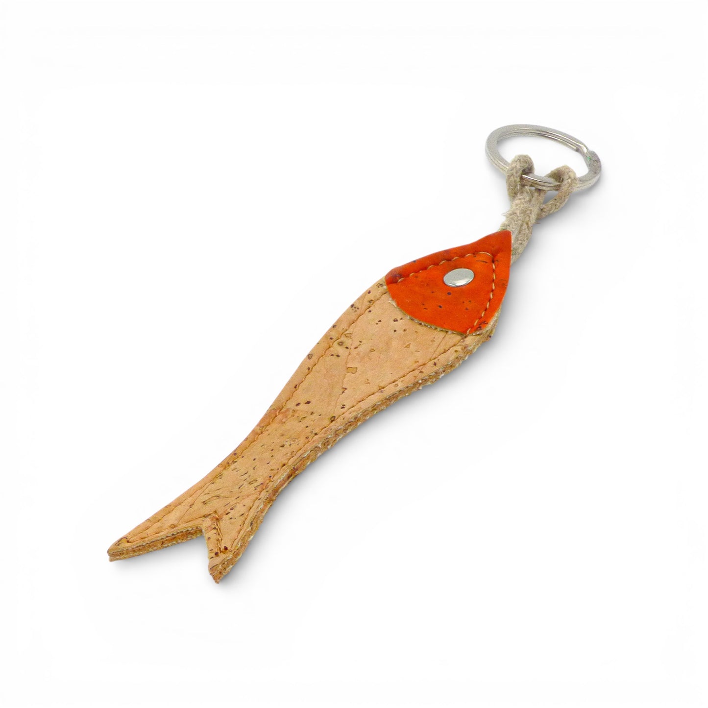 Porte-clés Sardine en liège naturel d'Amador Varum avec design marin chic et couleur orange.