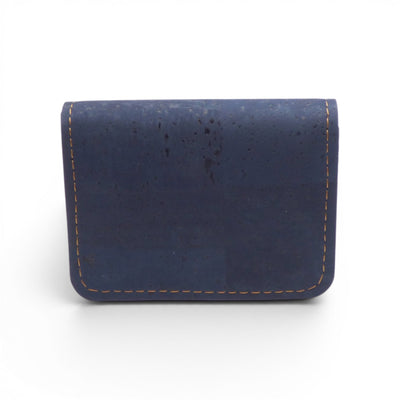 Porte-monnaie cartes en liège bleu nuit, coutures dorées, compagnon compact en cork color