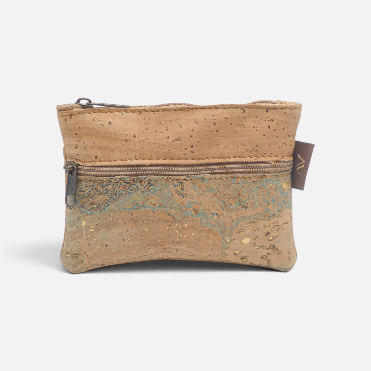 Porte-monnaie en liège motif Atlas, marbré bleu gris à éclats dorés