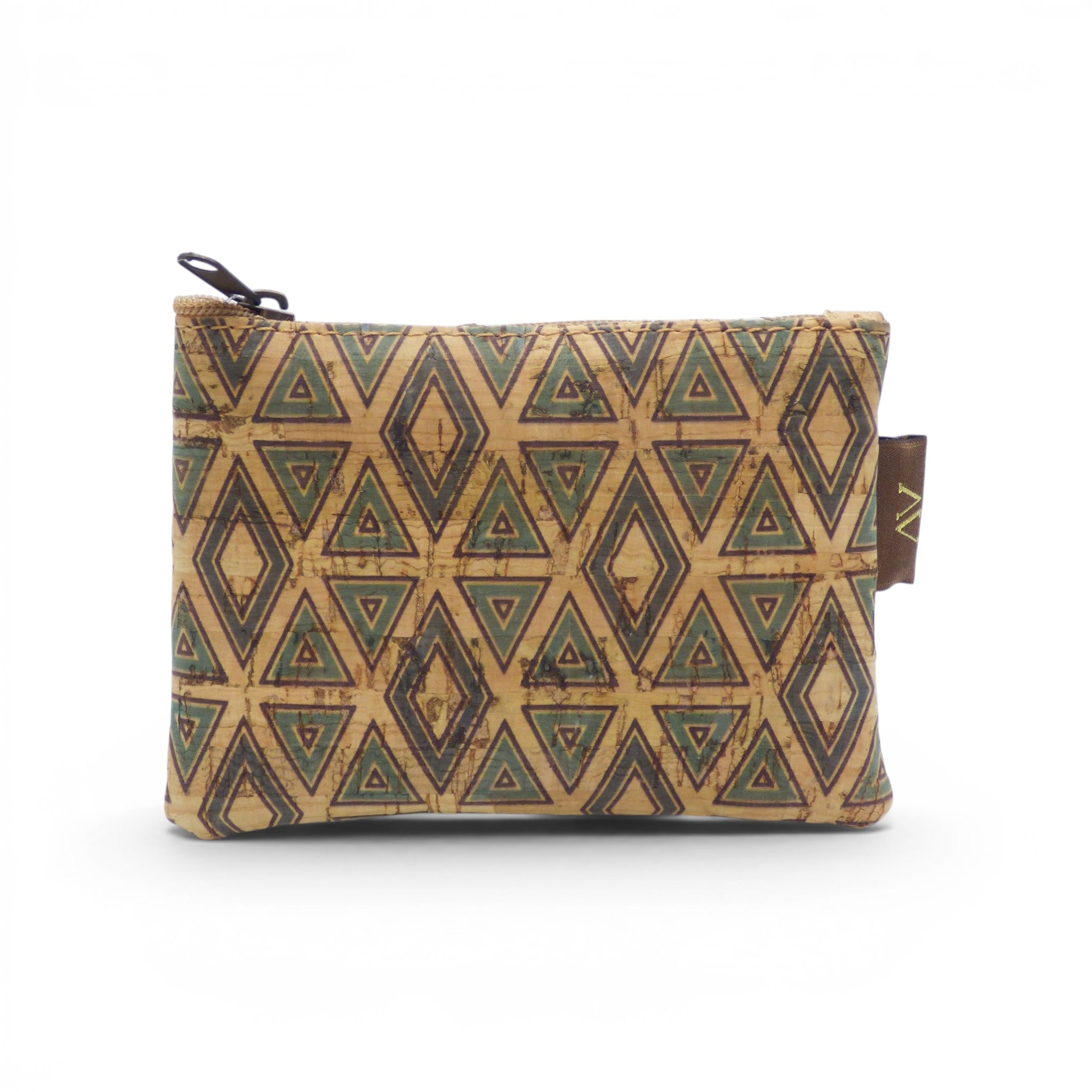 Porte-monnaie carreaux hexagone liège vert-gris-beige, cadeau femme écolo artisanat Portugal