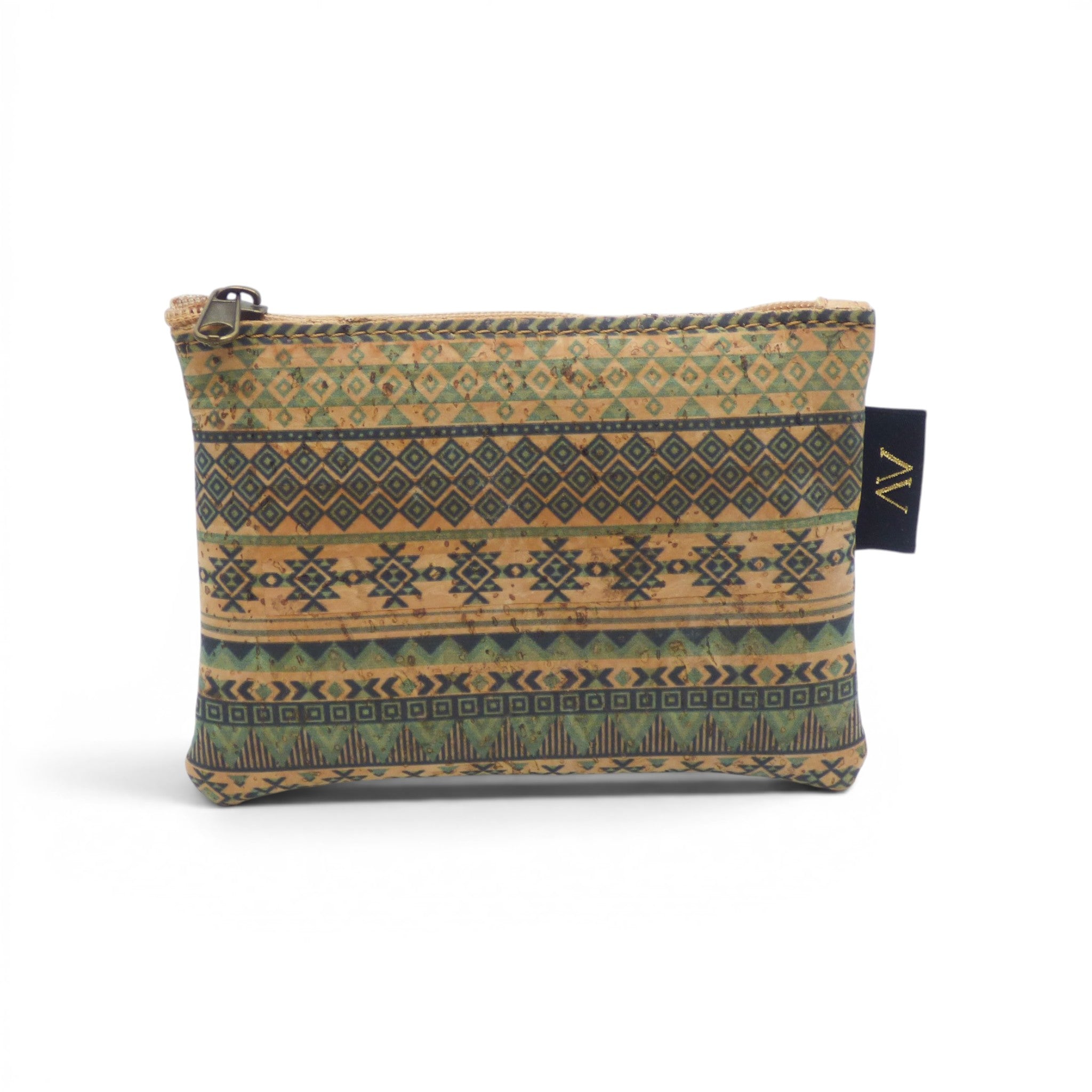 Porte-monnaie liège grand carreau bleu-beige doré, accessoire vegan artisanat Portugal premium