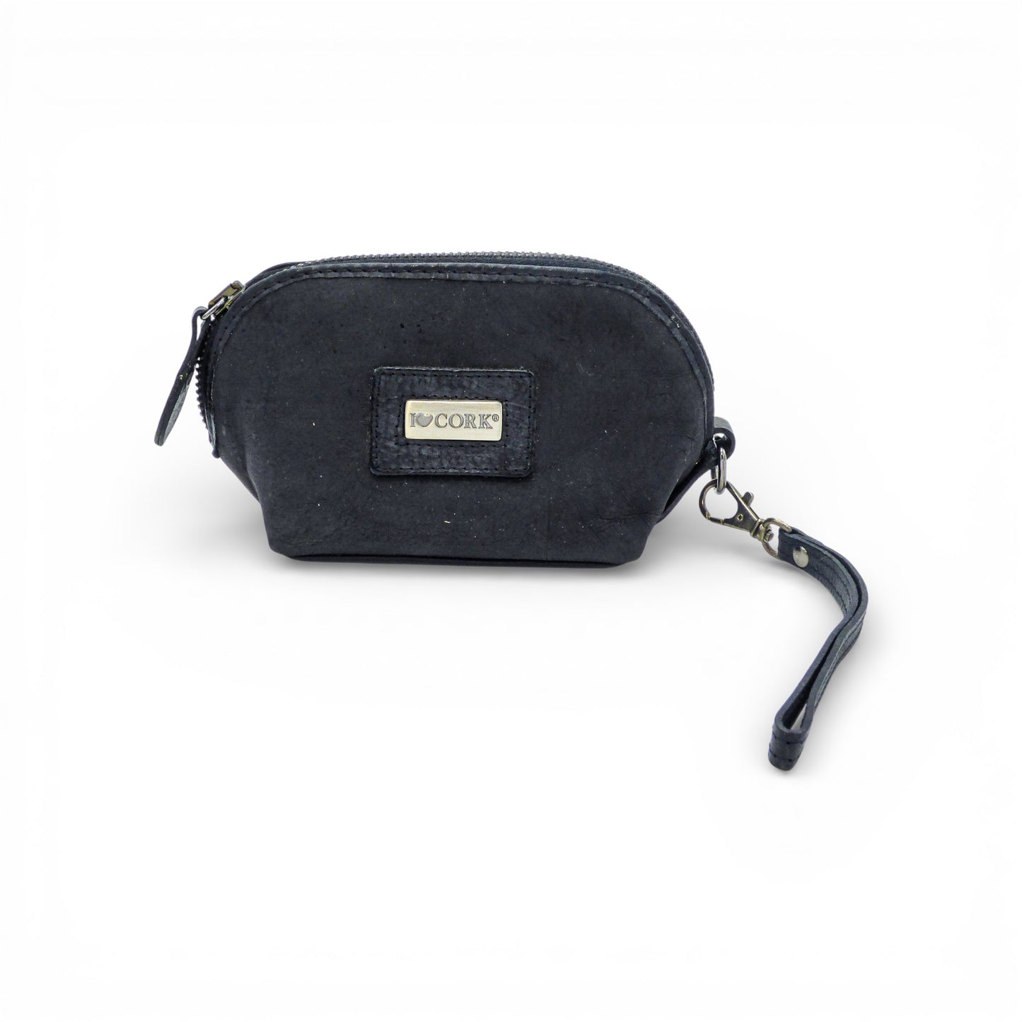 Black leather and cork wallet by Marla Pais, showcasing a robust design perfect for gifts and everyday use.