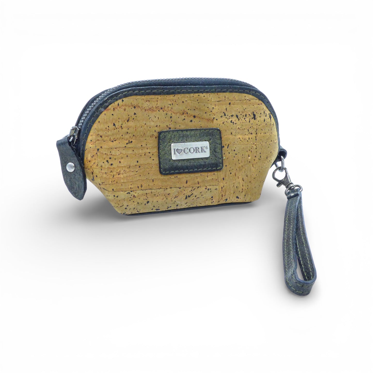 Porte monnaie vert kaki en cuir véritable et liège de la marque Marla Pais, accessoire de mode élégant et durable.