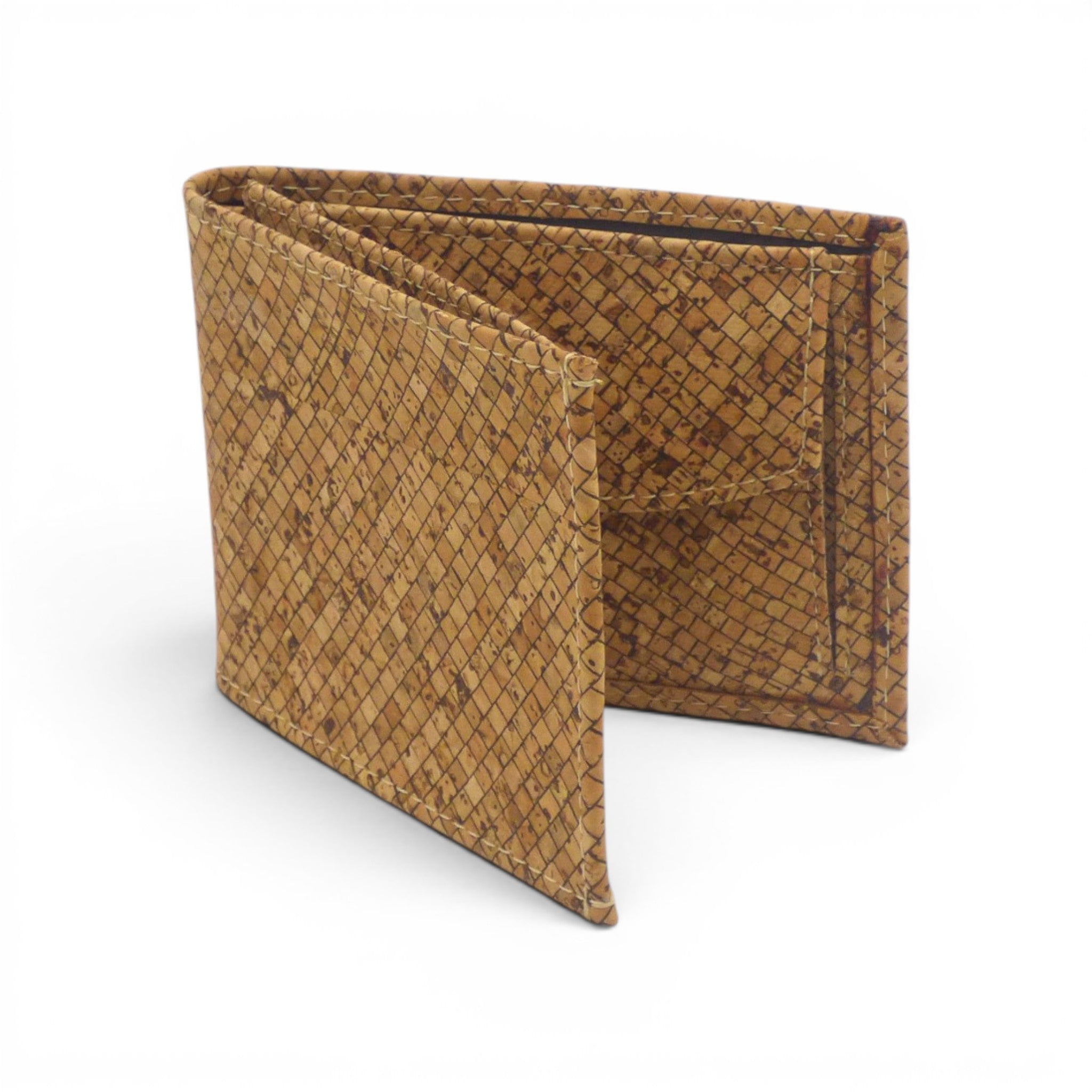 Bifold homme ouvert, compartiments carte intérieur liège