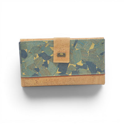 Portefeuille en liège motif mosaïque bleu foncé vert doré
