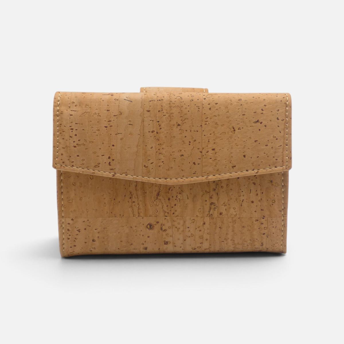 Petit portefeuille femme en liège naturel, rabat courbe et format poche