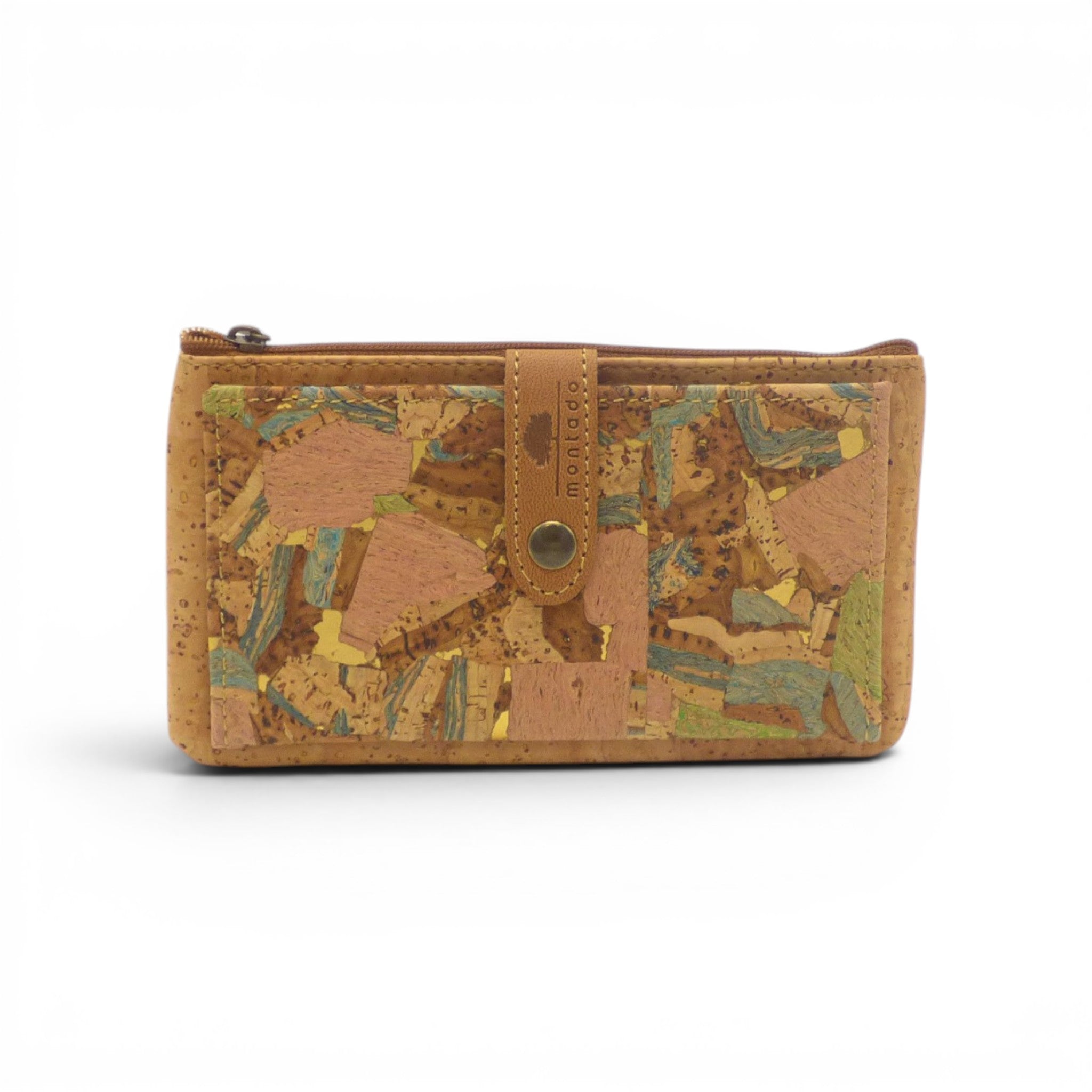 Portefeuille liège patchwork pastel rose vert bleu, palette douce