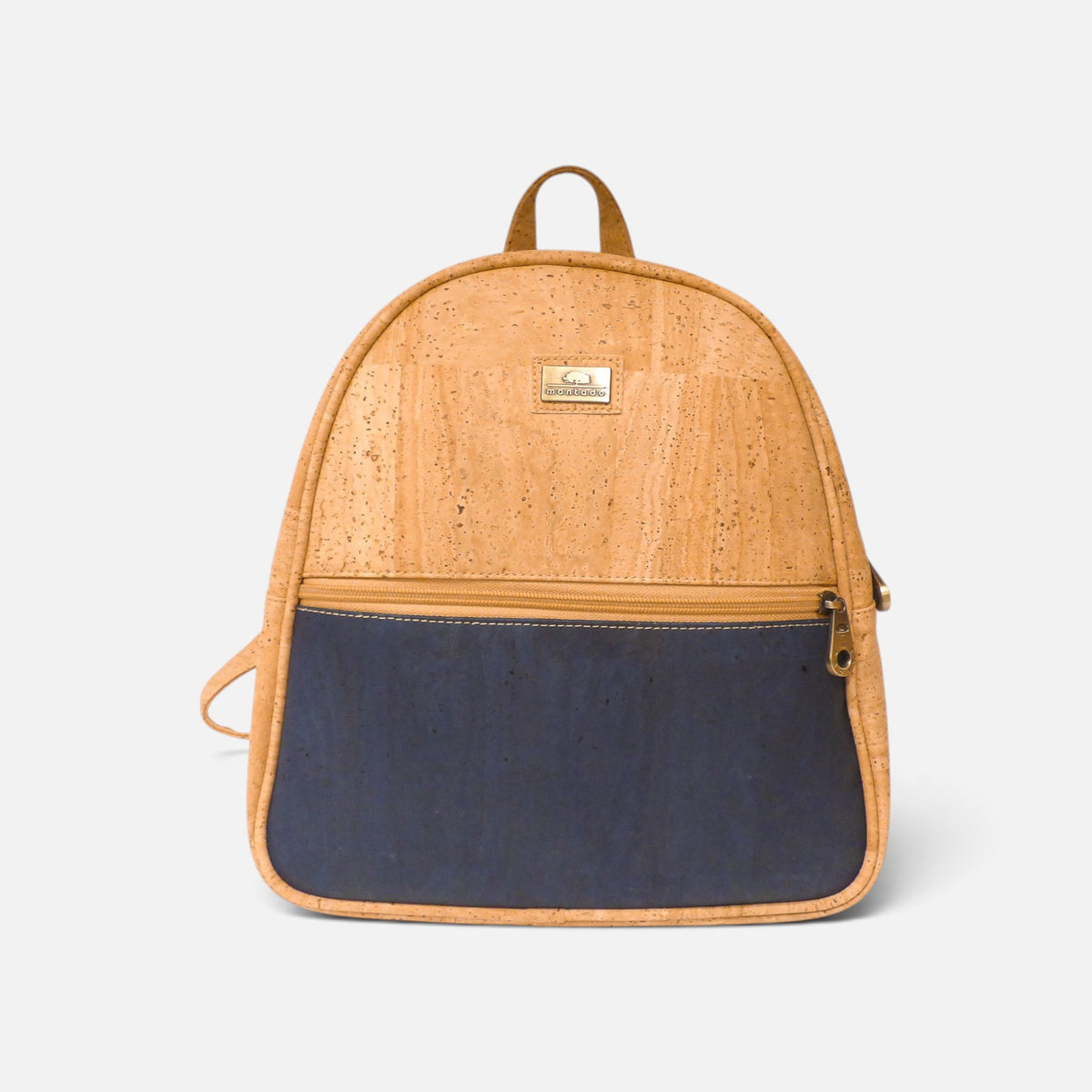 Sac à dos urbain en liège bicolore, grande poche avant bleu marine