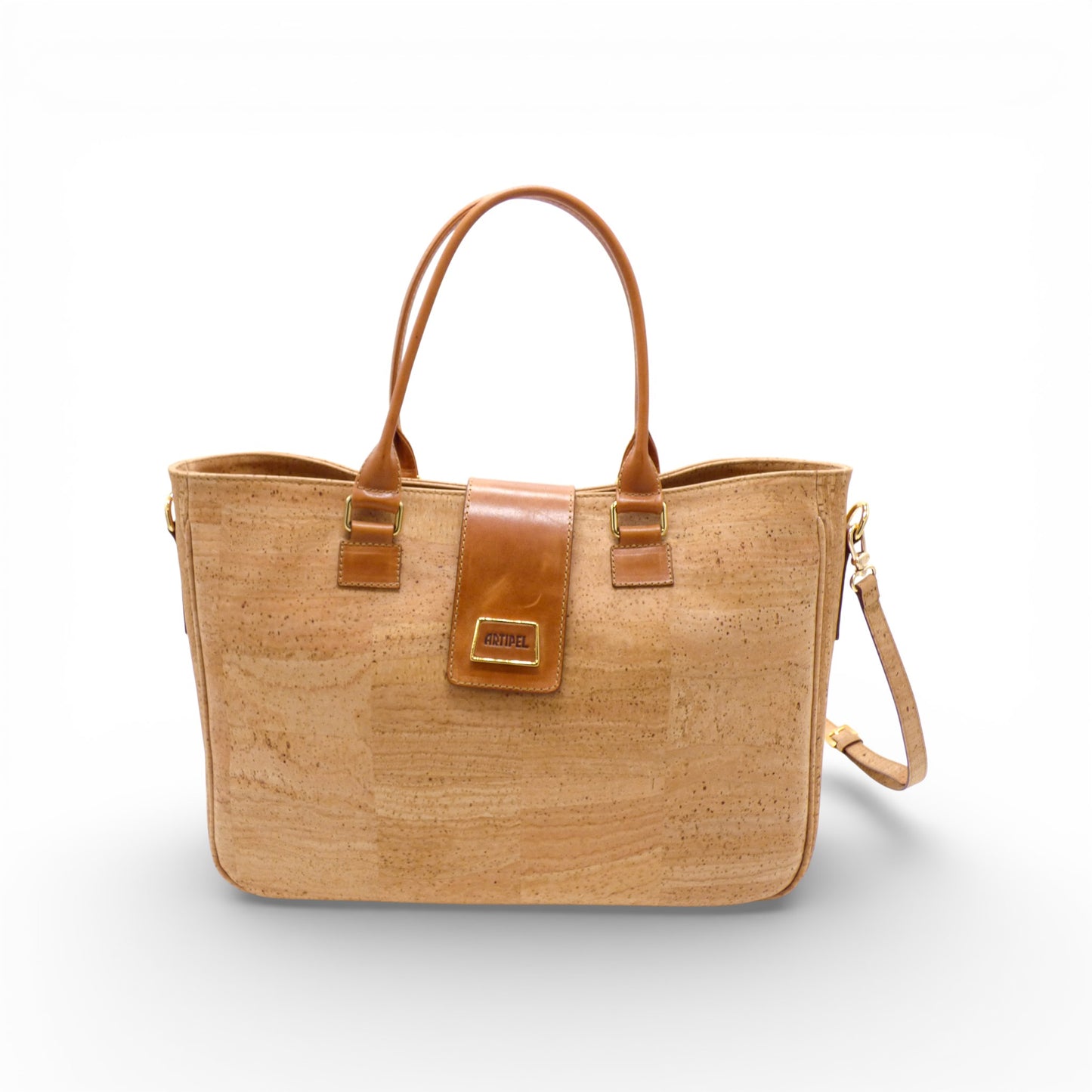 Sac à main Prestige "Hipica" d'Artipel en liège et cuir de vachette, avec fermeture pression et séparation intérieure.