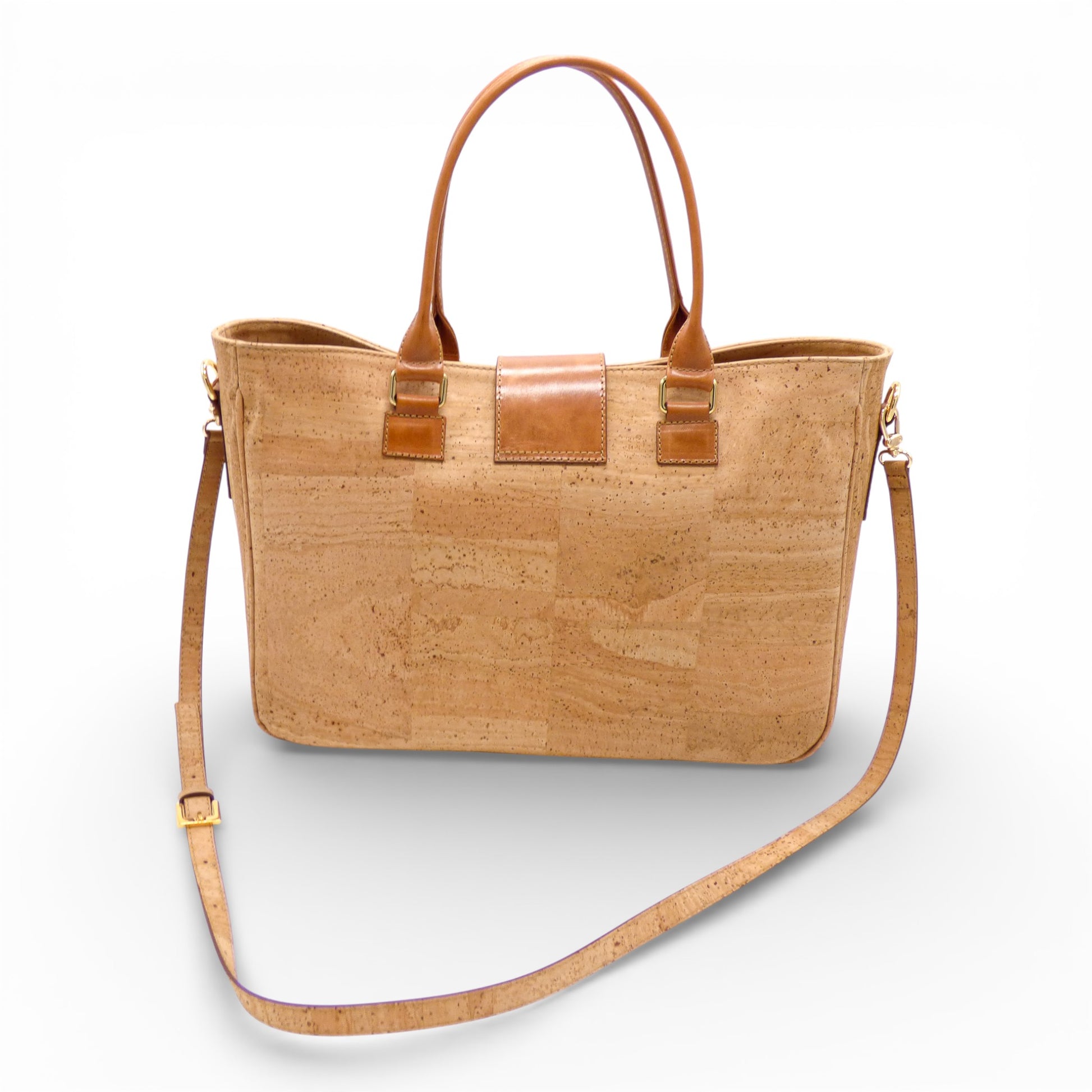 Sac à main Prestige "Hipica" en liège et cuir de vachette, avec fermeture à pression et séparation intérieure.