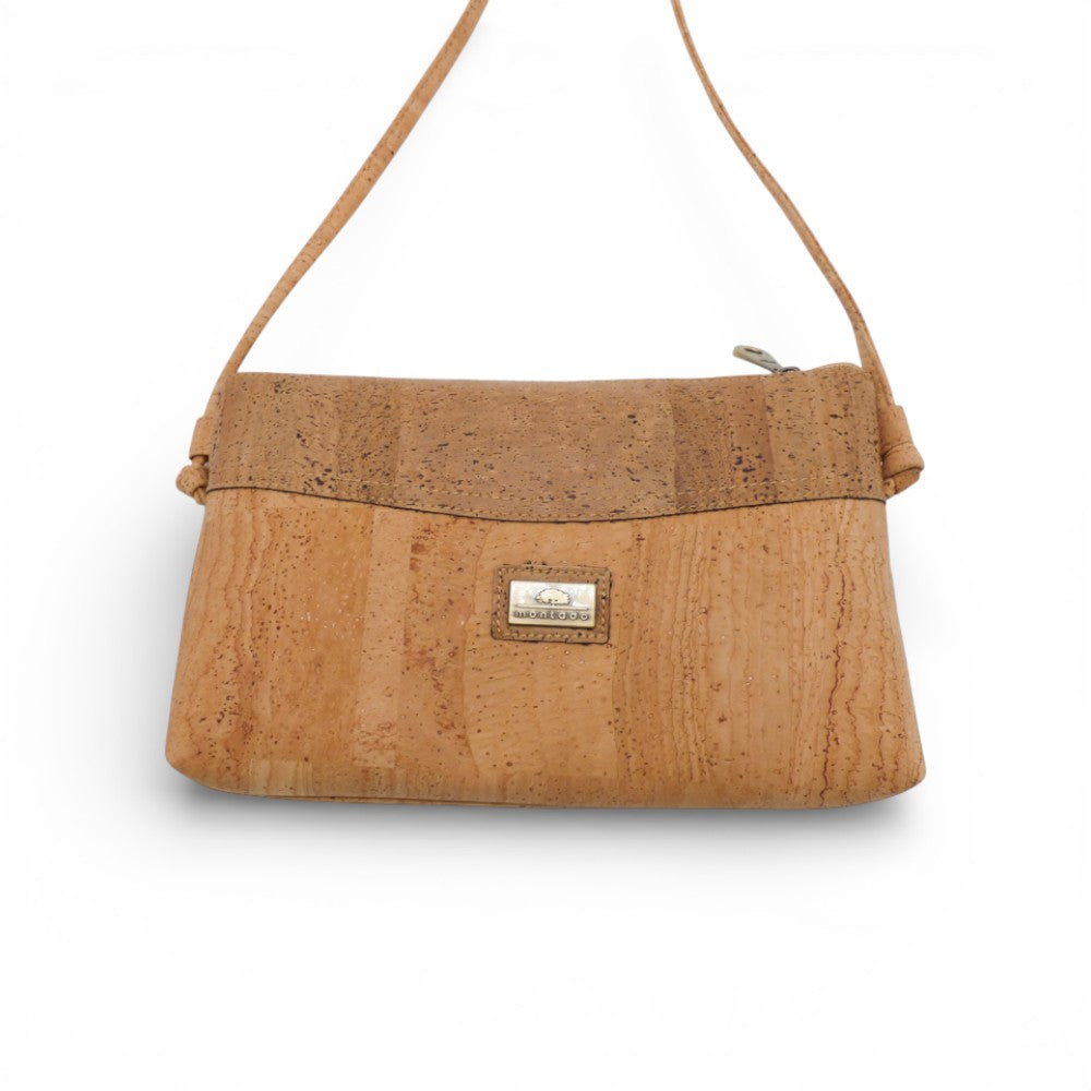 Grand format Montado pochette bandeau en liège naturel avec bandoulière ajustable et motif marron à l'avant.