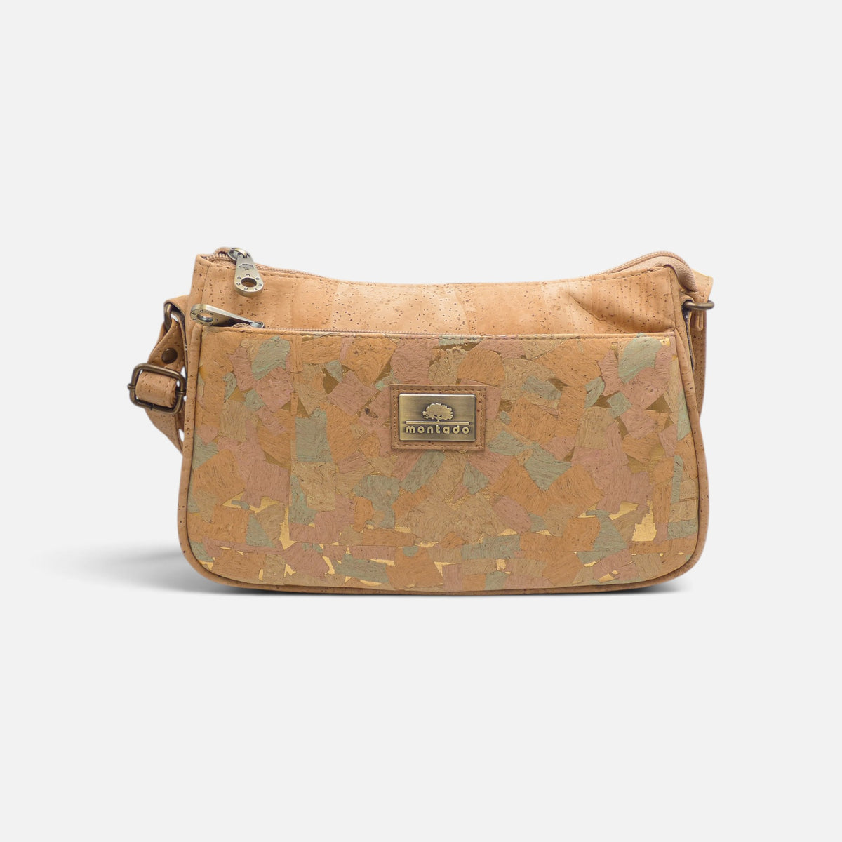 Sac demi-lune en liège aquarelle, zip courbe et anse fine réglable
