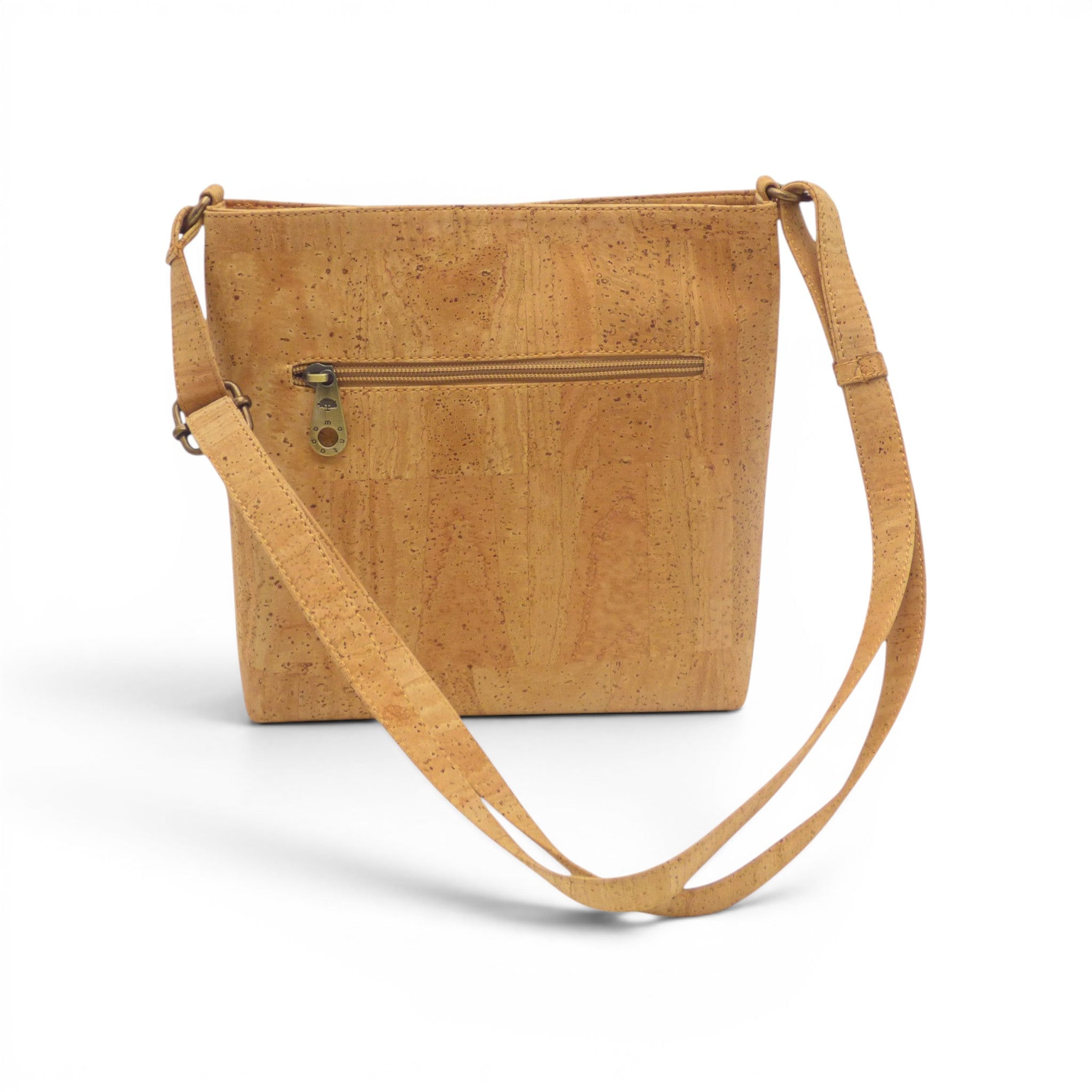 Sac bandoulière en liège beige naturel, poche zippée avant