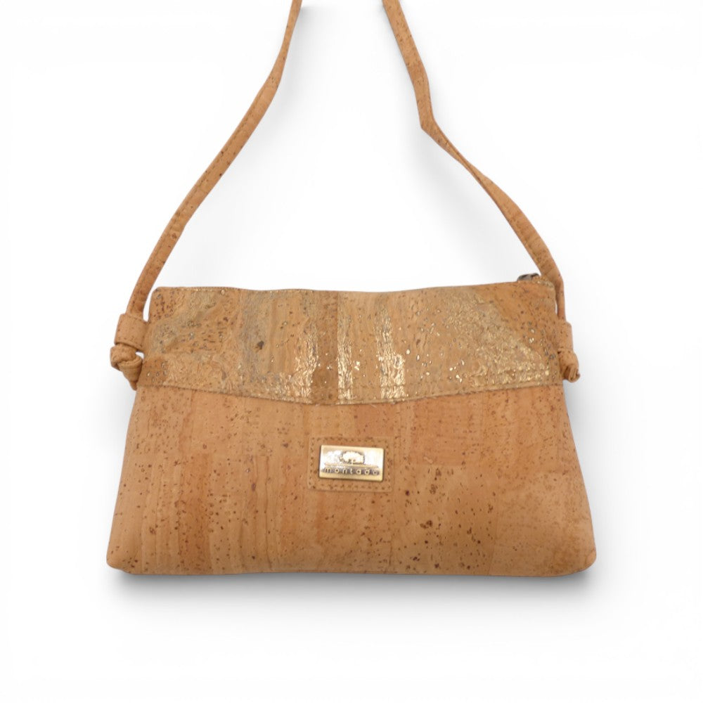 Front view of Montado "Bandeau" pochette, featuring natural fabric with gold accents, ideal for smartphone and essentials.