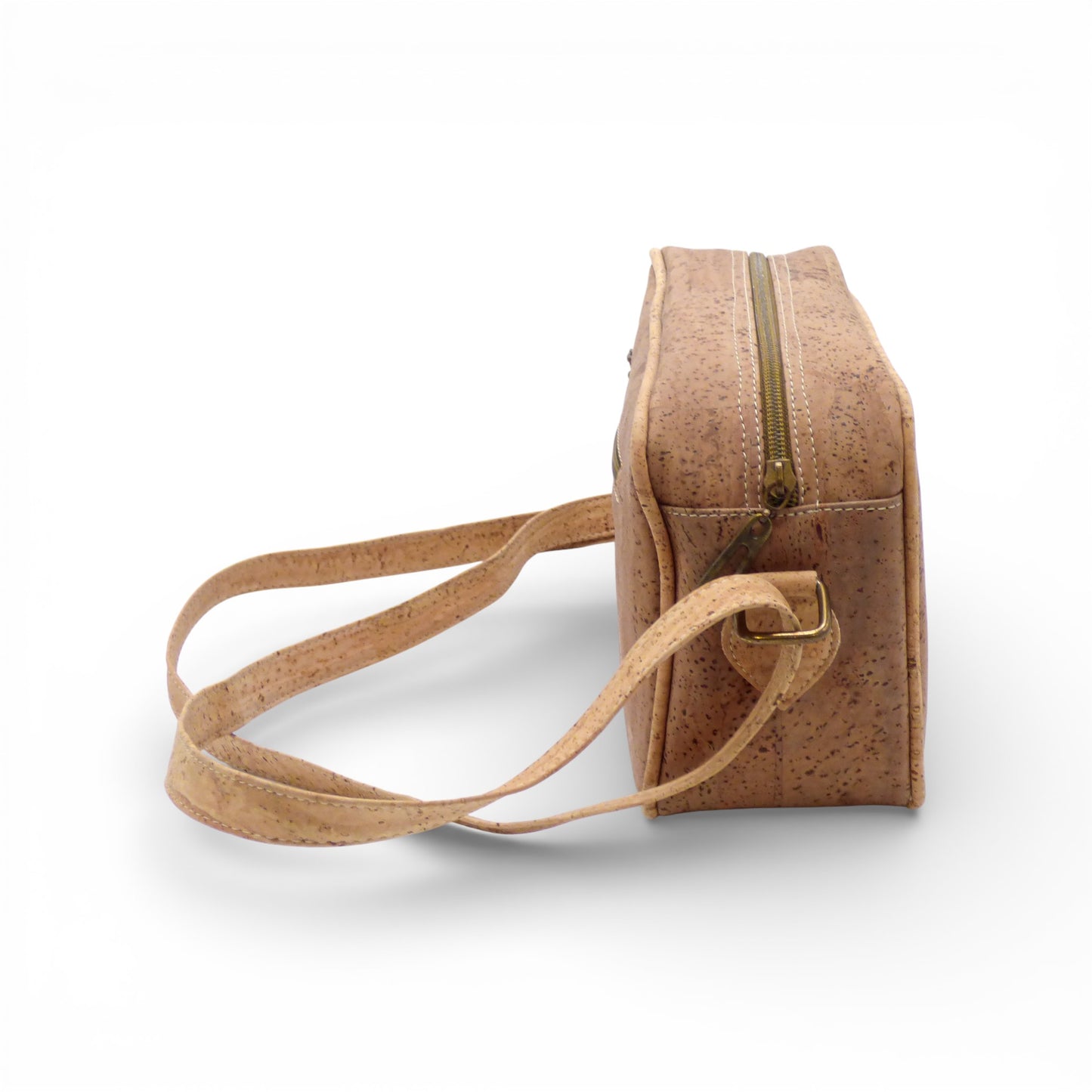 Sac bandoulière compact en liège marron clair avec poche extérieure, Amador Varum.