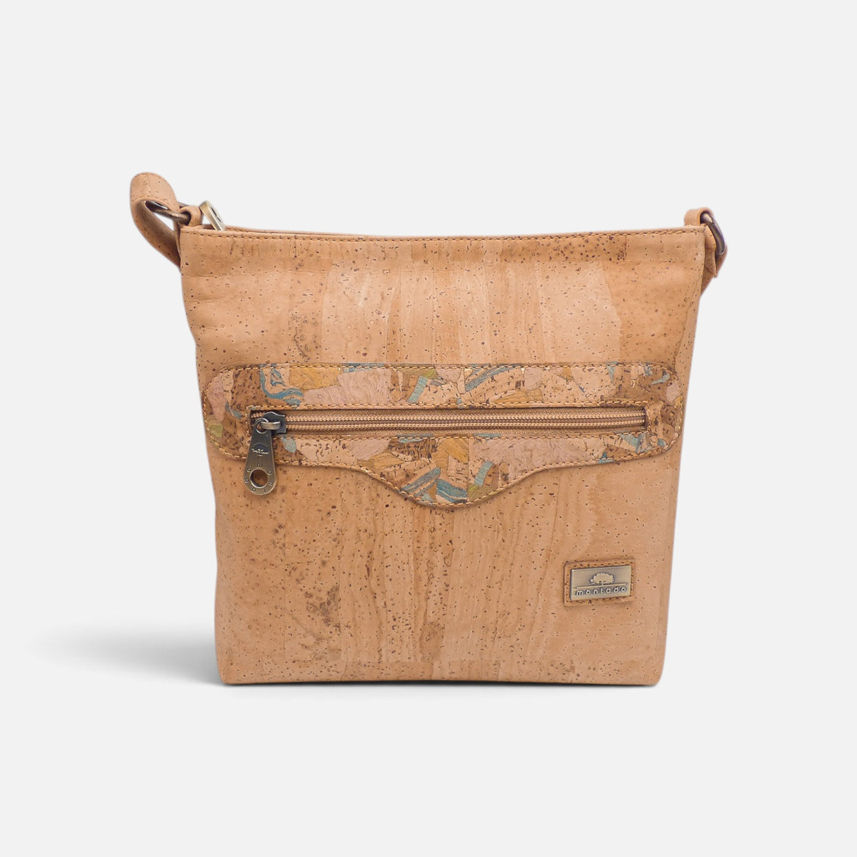Sac épaule en liège à poche Atlas, facettes sable et gris vert
