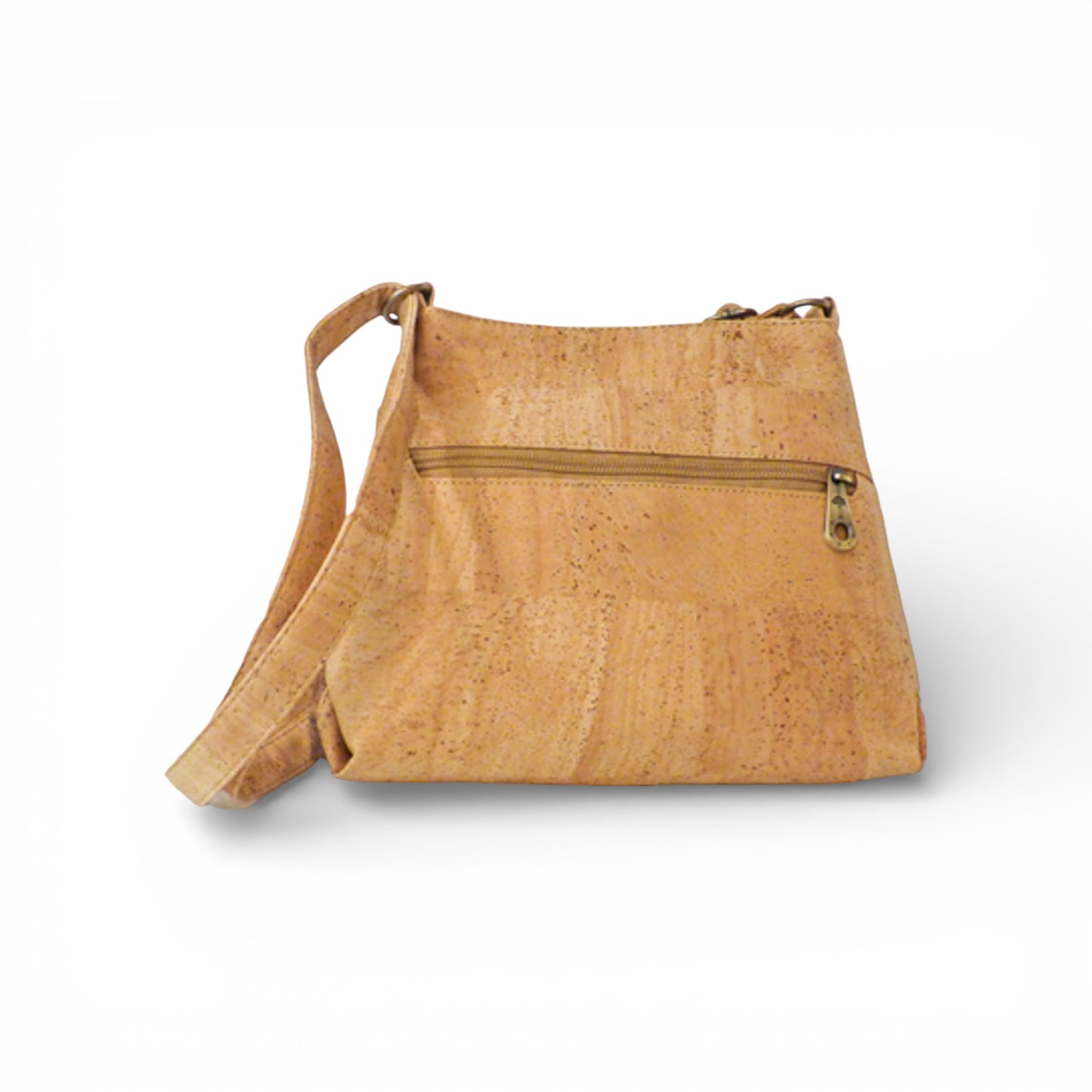 Sac bandoulière "Nœud" en liège marron doré avec poche zippée, design artisanal Montado.