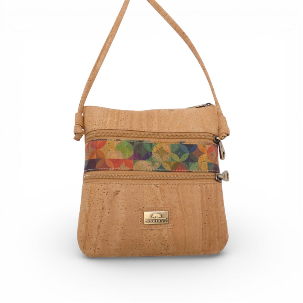 Compact cork shoulder bag "Bandeau" by Montado, featuring a colorful summer design and practical pouch style.
